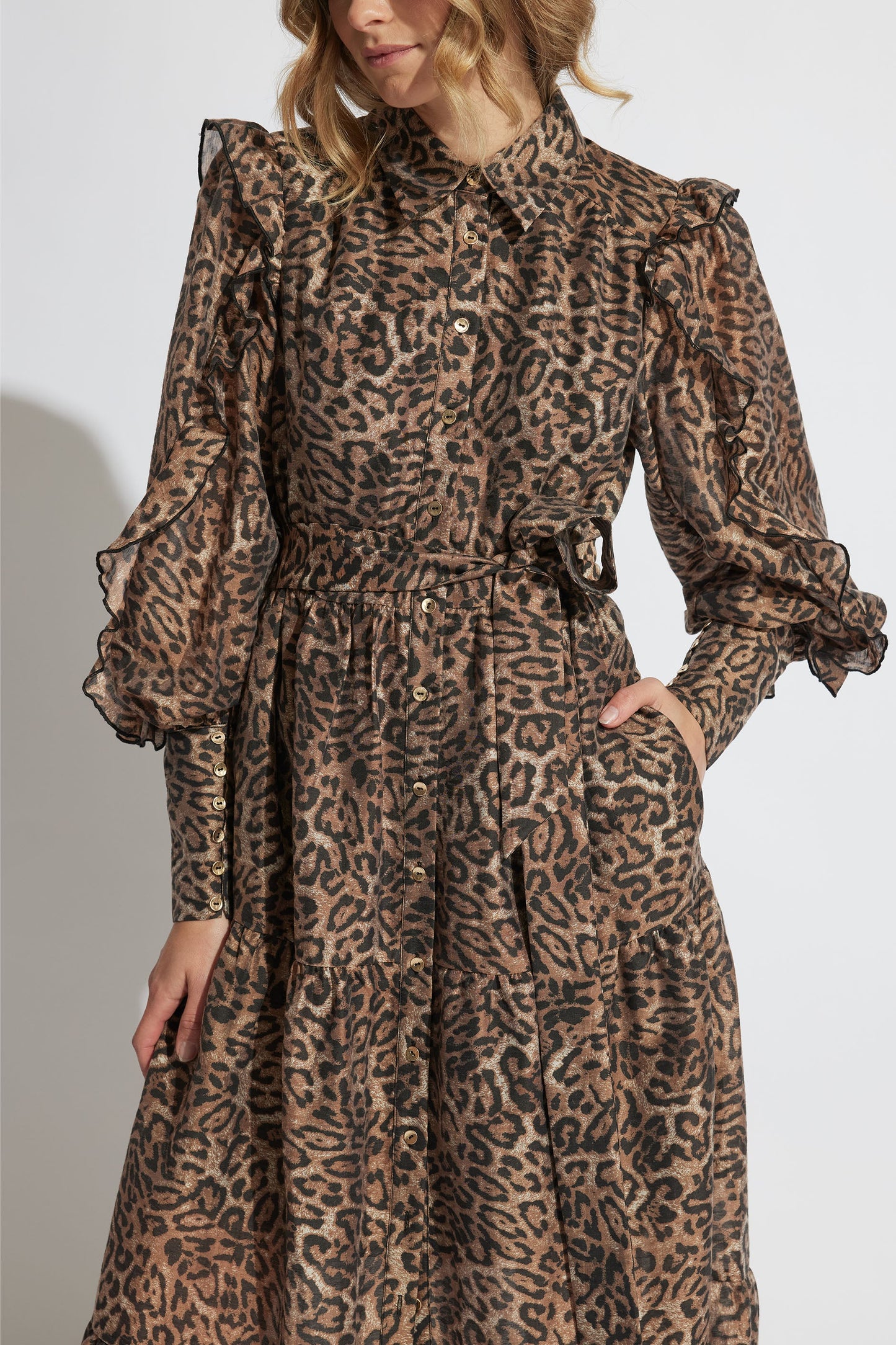 Rina Ruffle Maxi Shirt Dress
