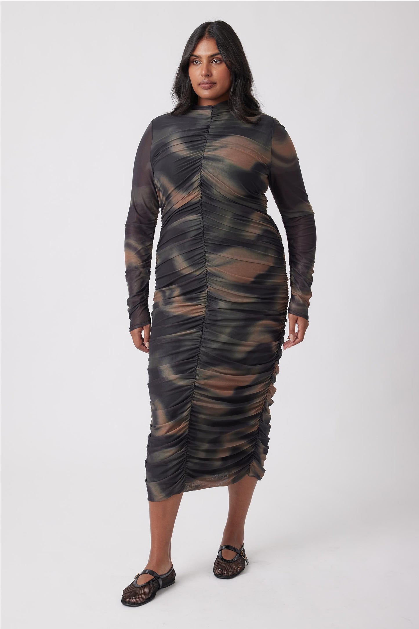 Rebecca Ruched Mesh Dress