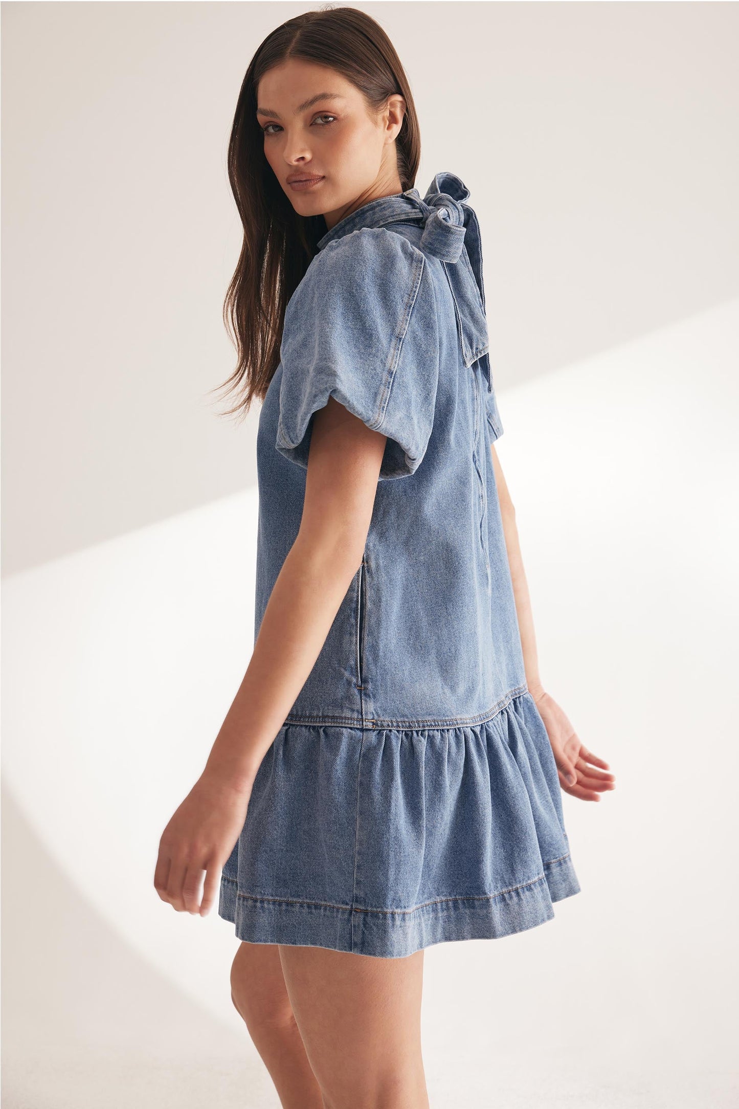 Tori Puff Sleeve Denim Dress