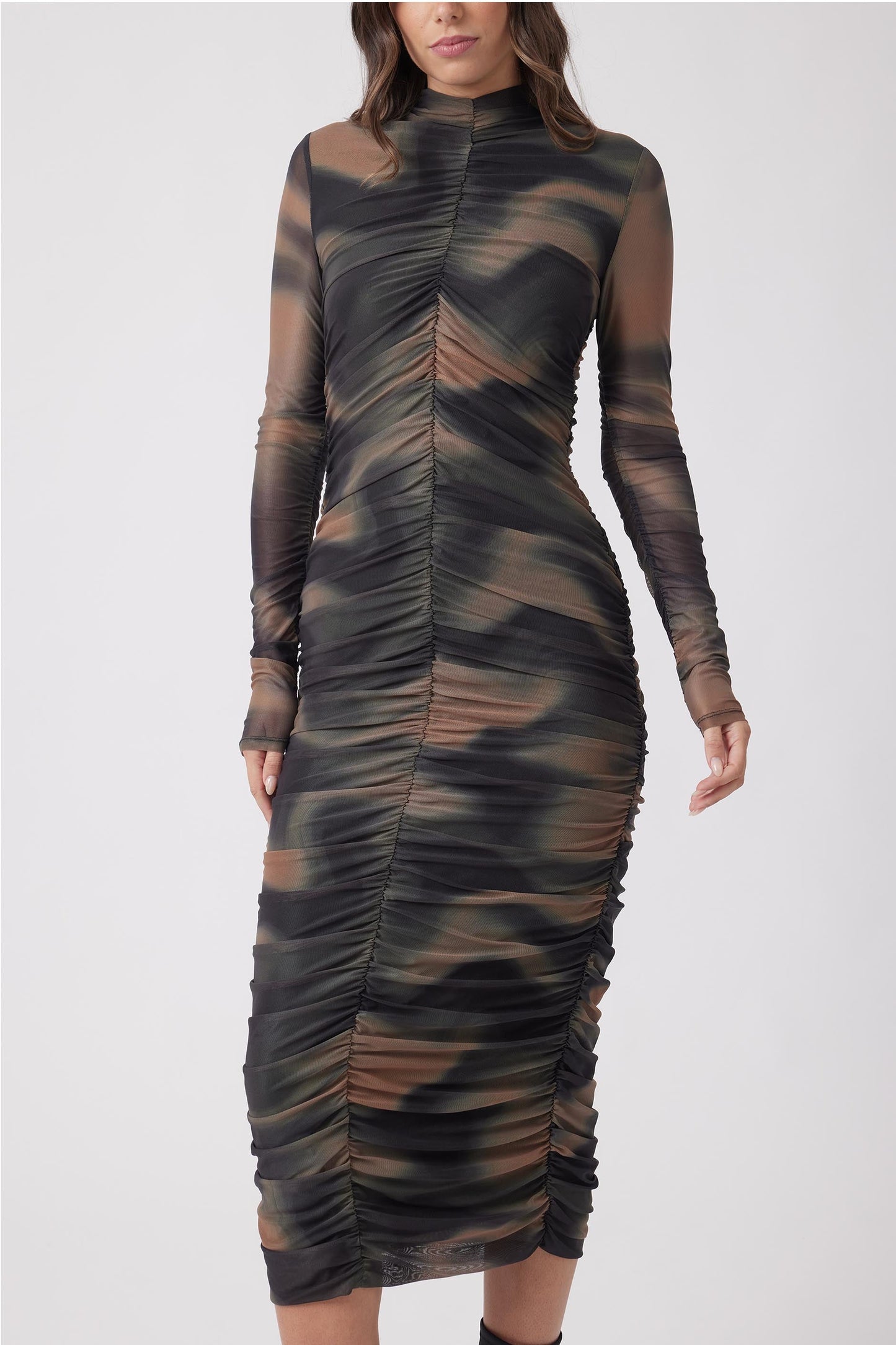 Rebecca Ruched Mesh Dress