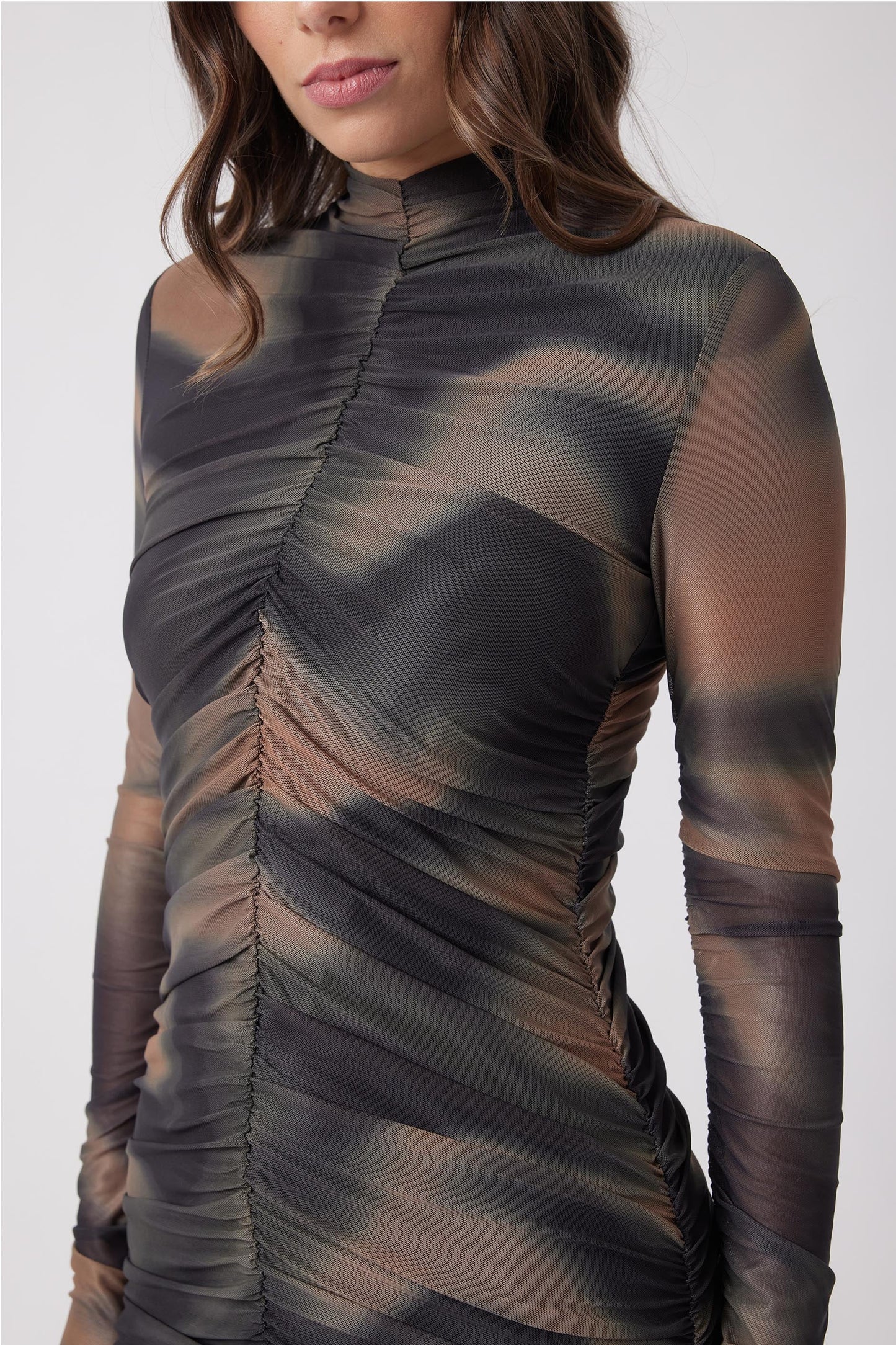 Rebecca Ruched Mesh Dress