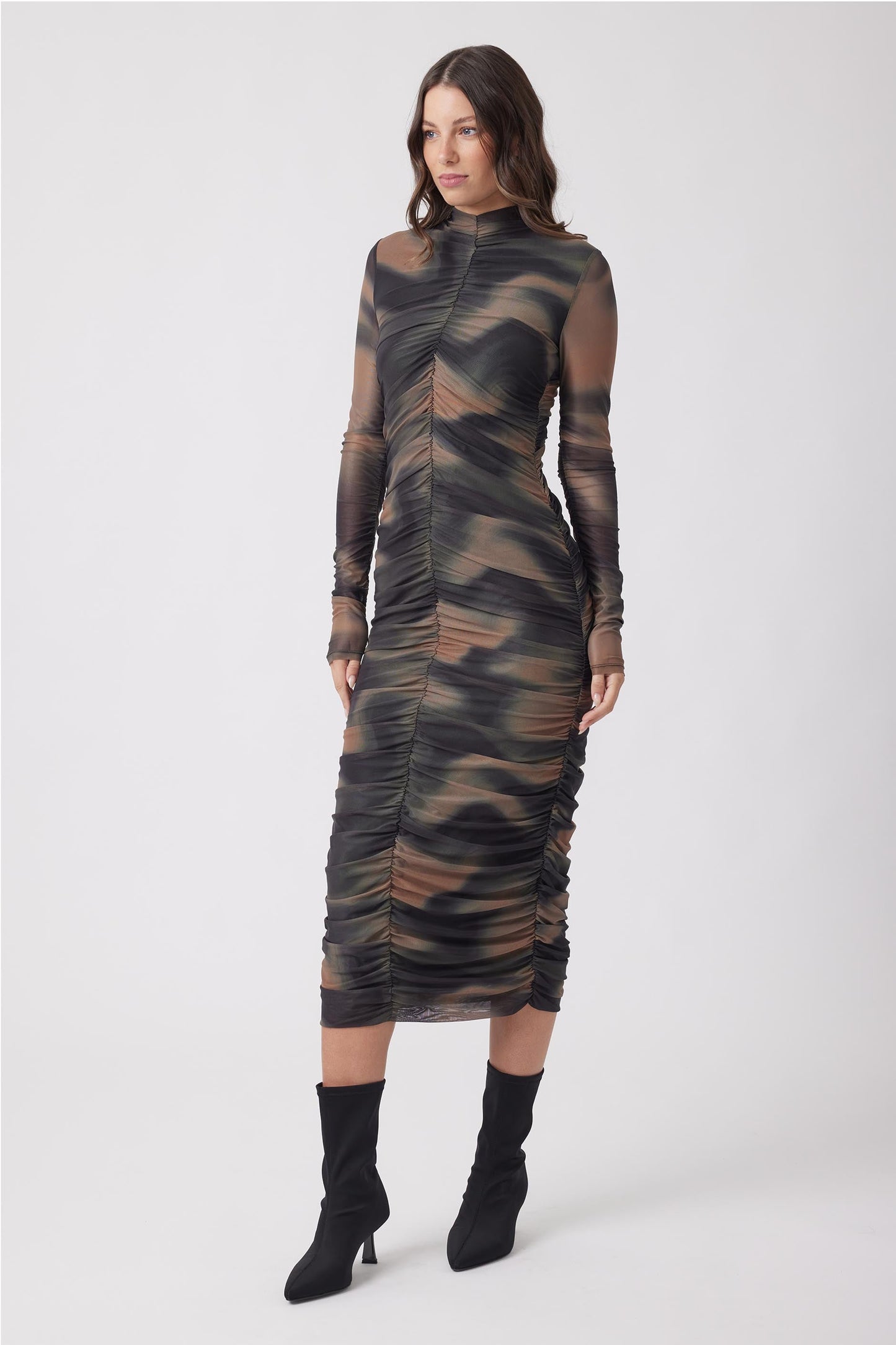 Rebecca Ruched Mesh Dress