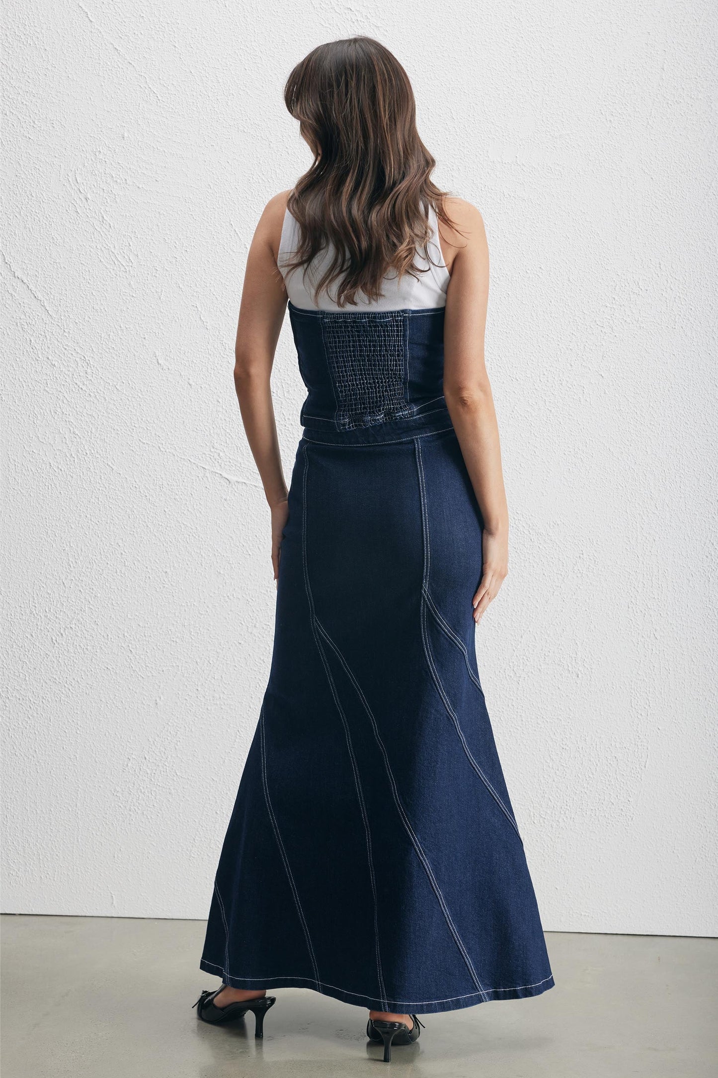 Paisley Flute Denim Maxi Skirt