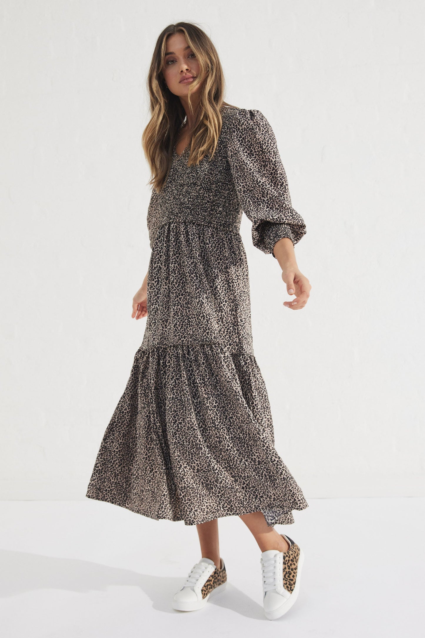 Maeve Shirred Midi Dress
