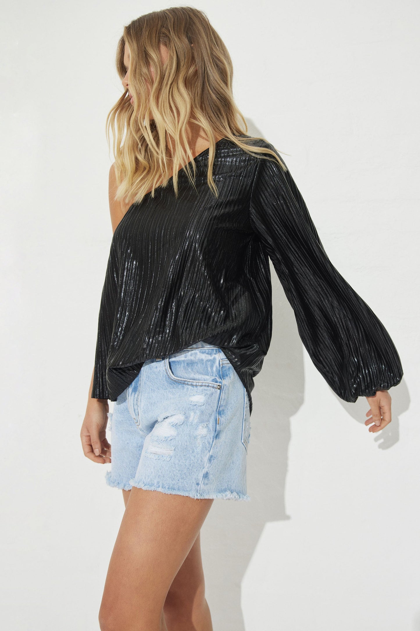 Madi Plisse One Shoulder Top