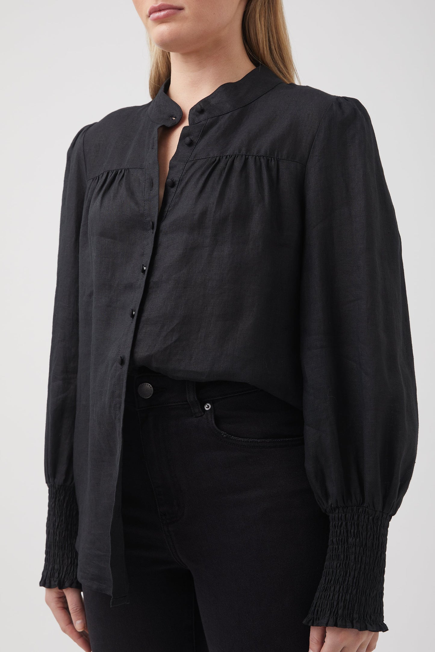 Cassie Collarless Linen Shirt