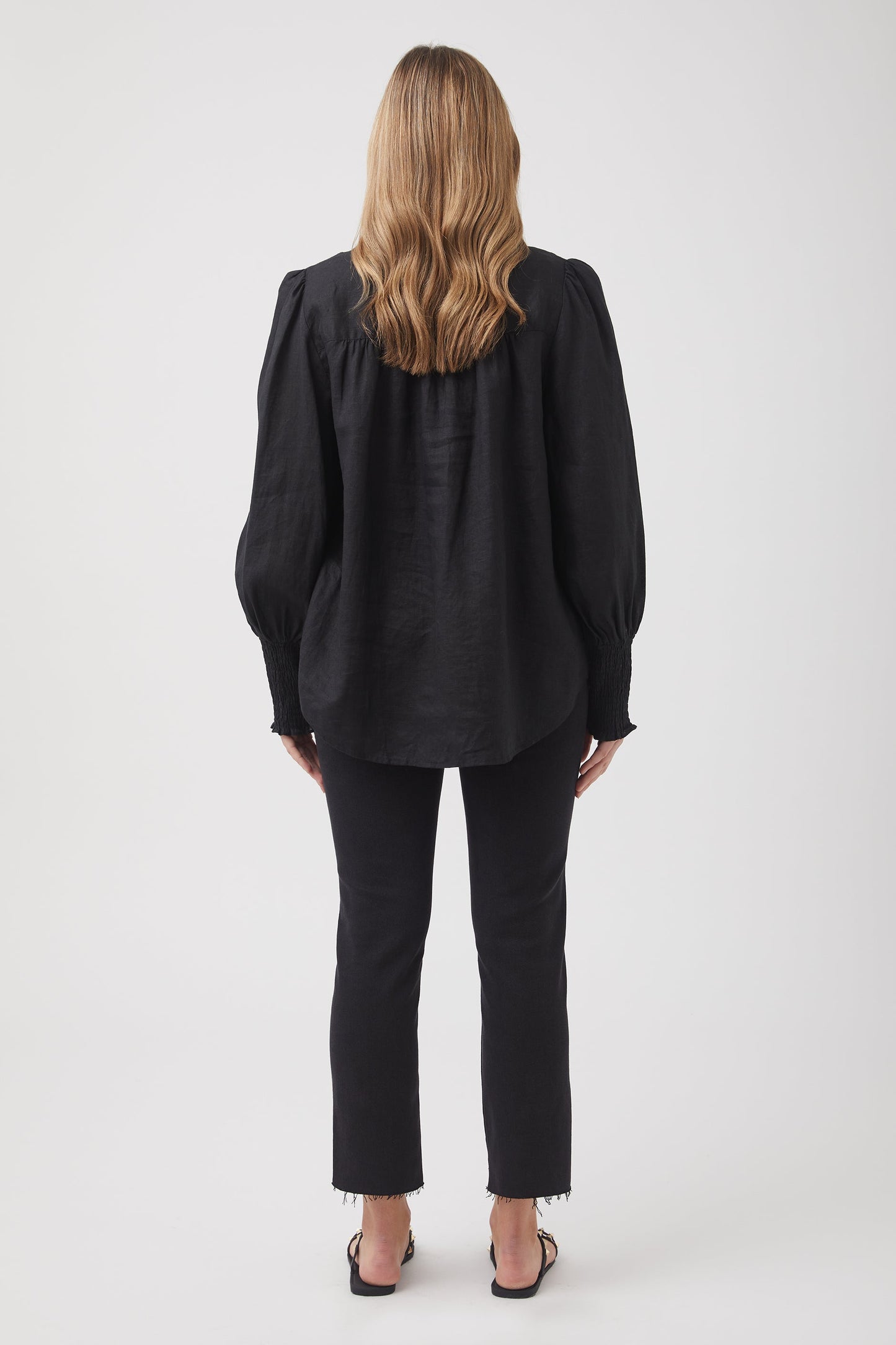 Cassie Collarless Linen Shirt