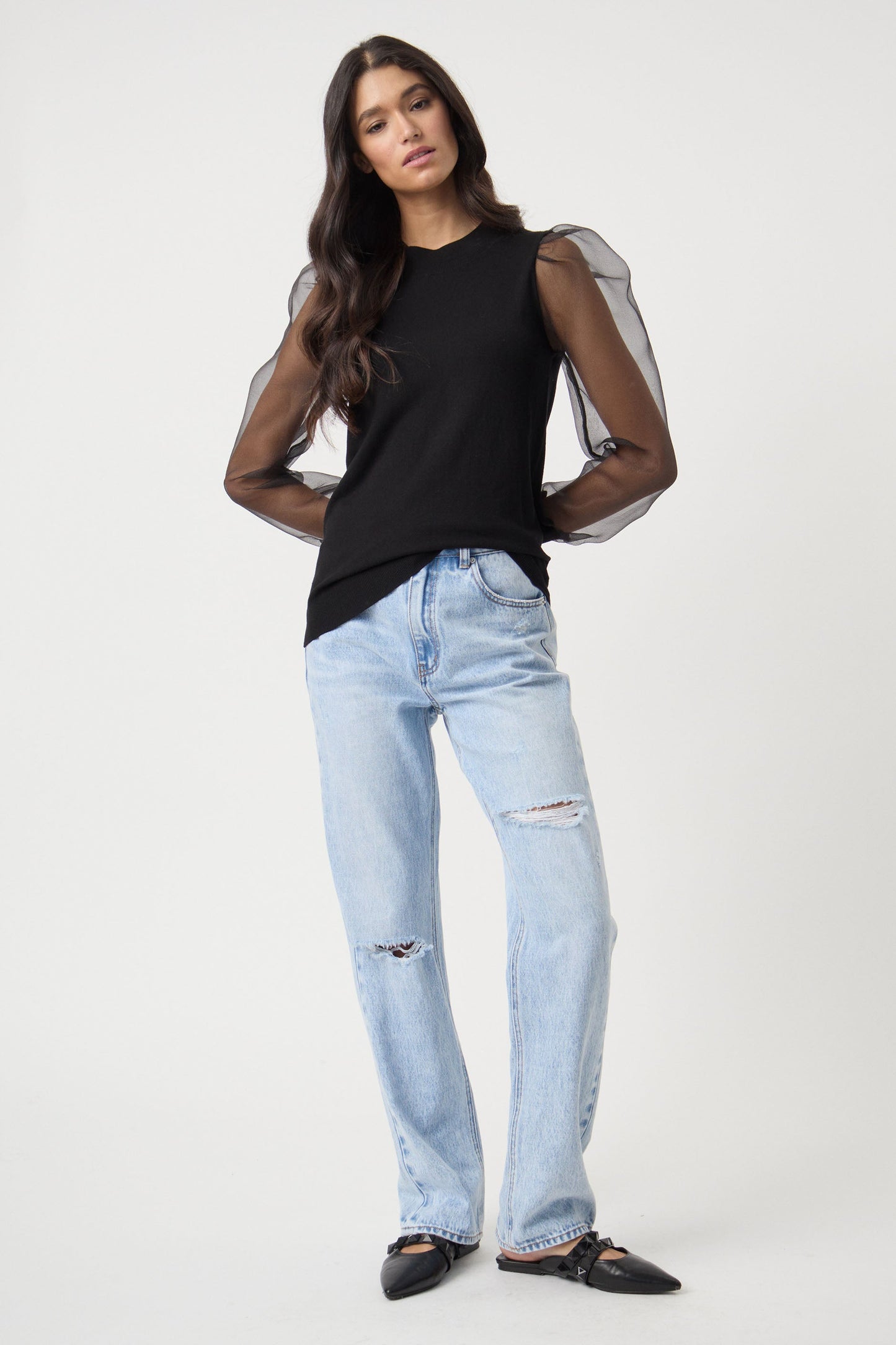 Liv Organza Sleeve Knit Top