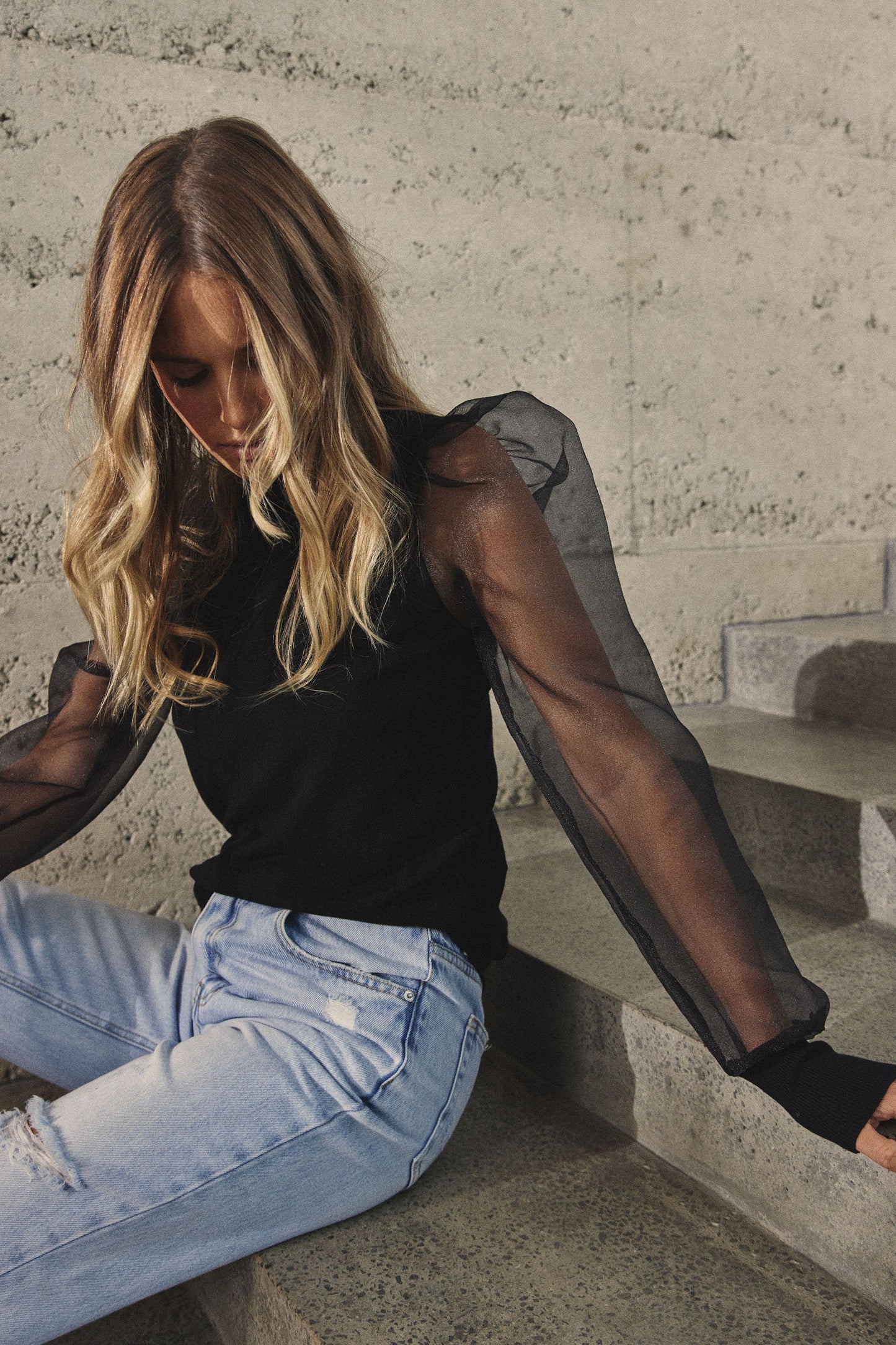 Liv Organza Sleeve Knit Top