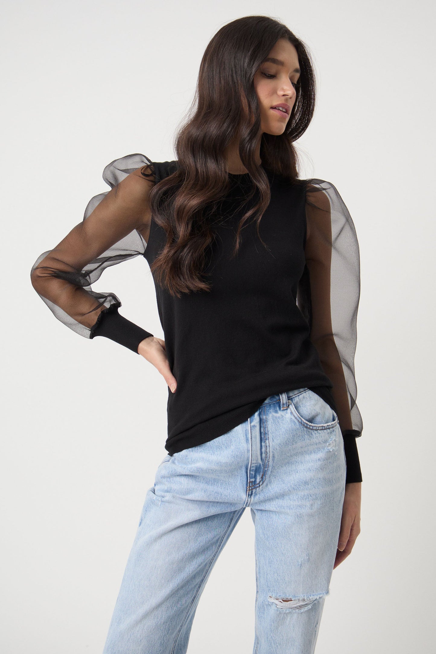 Liv Organza Sleeve Knit Top