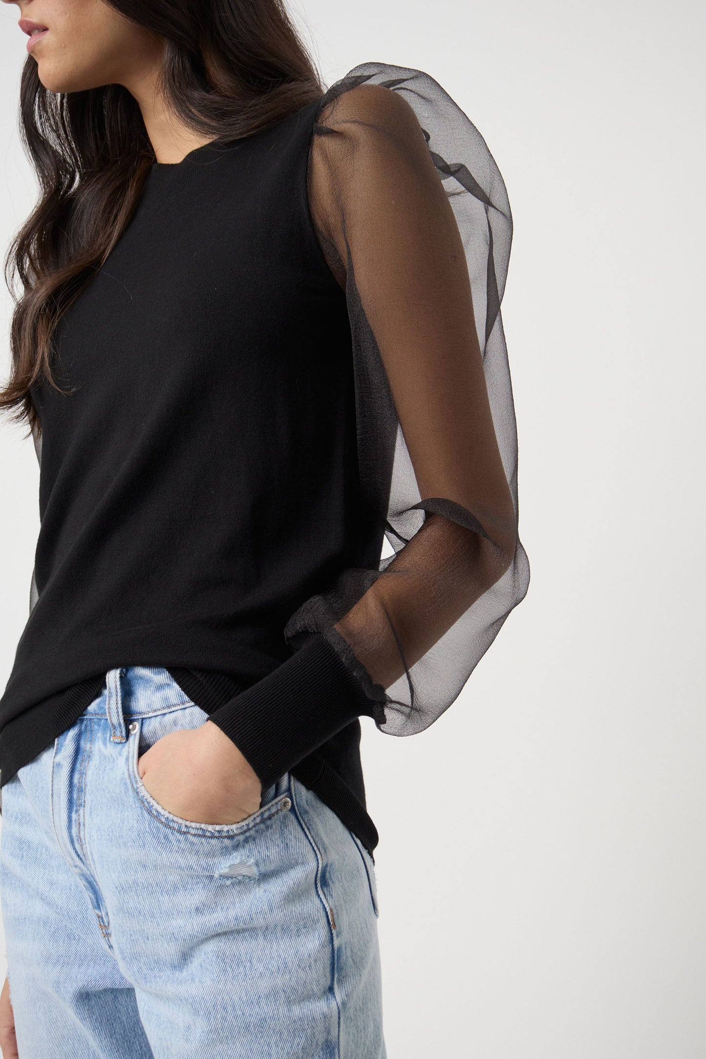 Liv Organza Sleeve Knit Top
