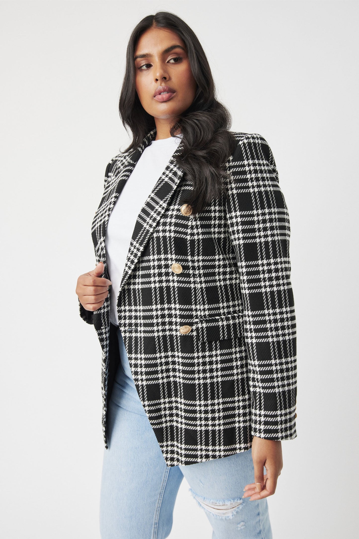 Carly Check Longline Blazer