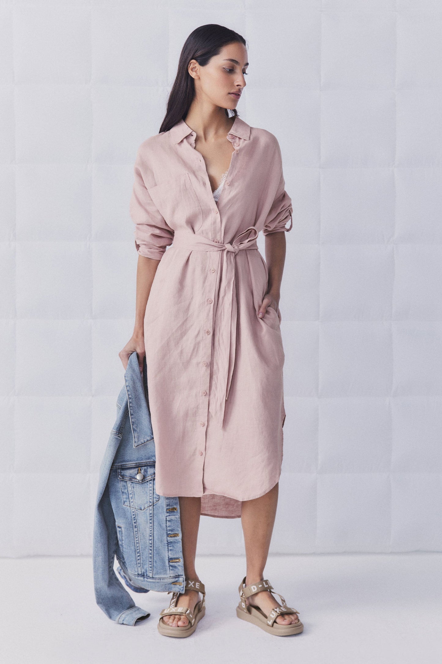 D-Luxe Patch Linen Midi Dress