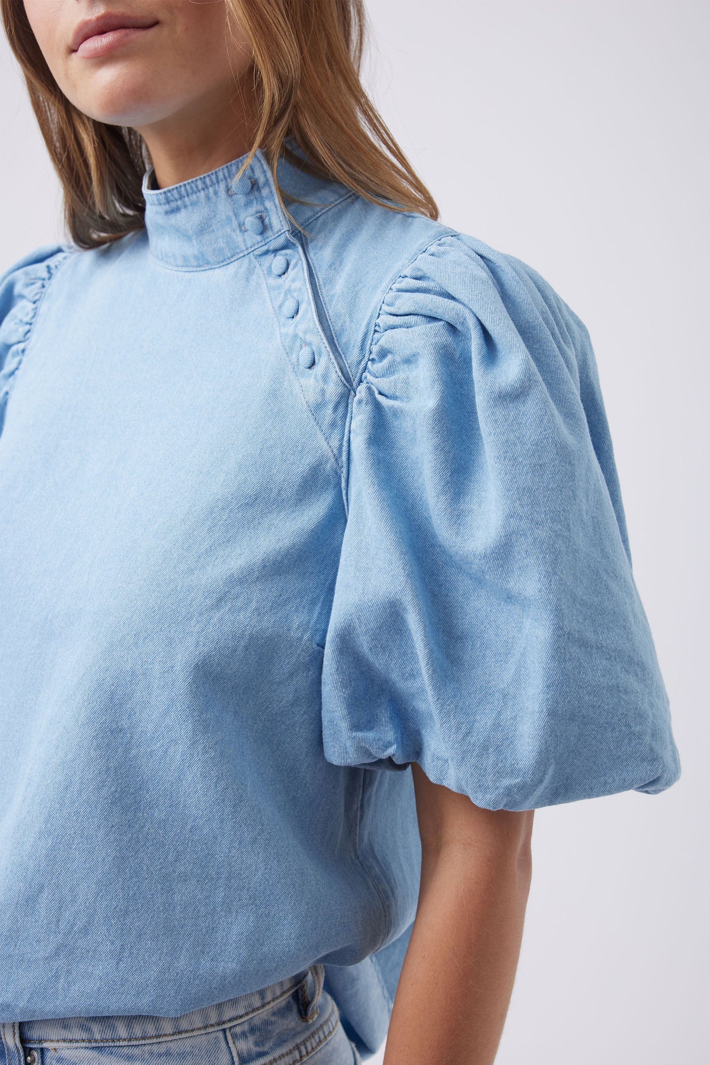 Anna Denim Bow Top