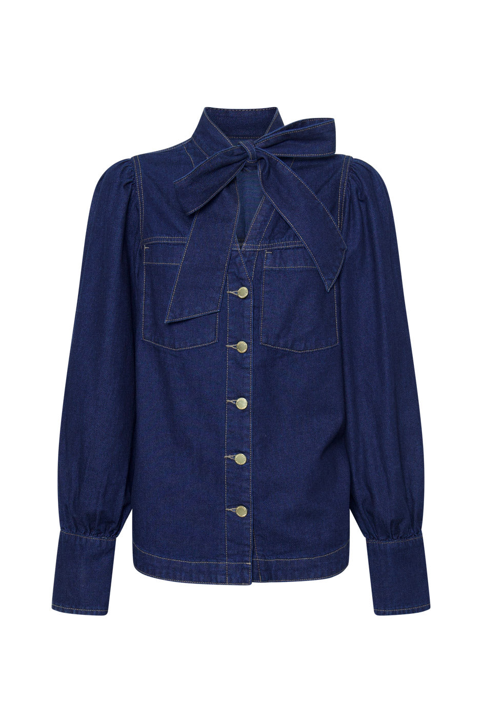 Harmony Bow Tie Denim Top
