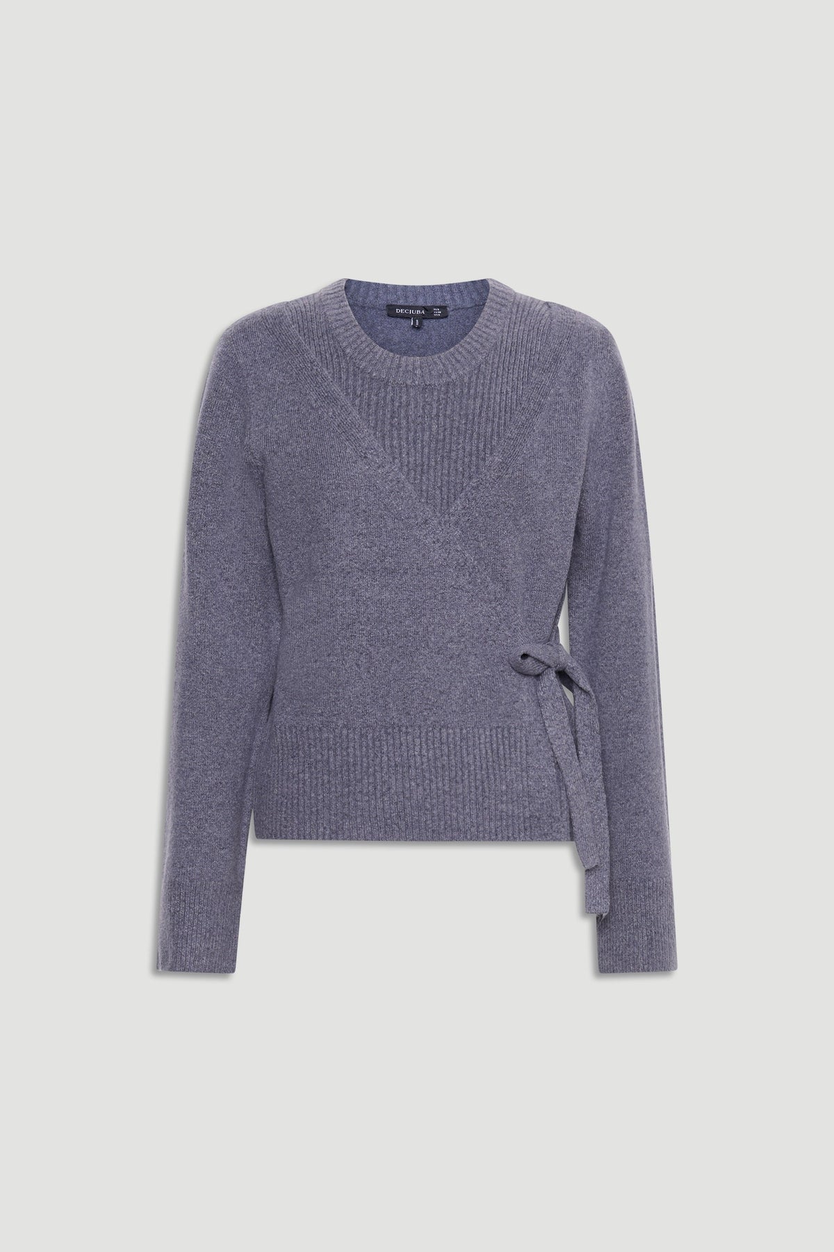 Tamica Layered Jumper in soft shadow blue with knitted wrap detail and side tie, perfect for layering in cooler weather.