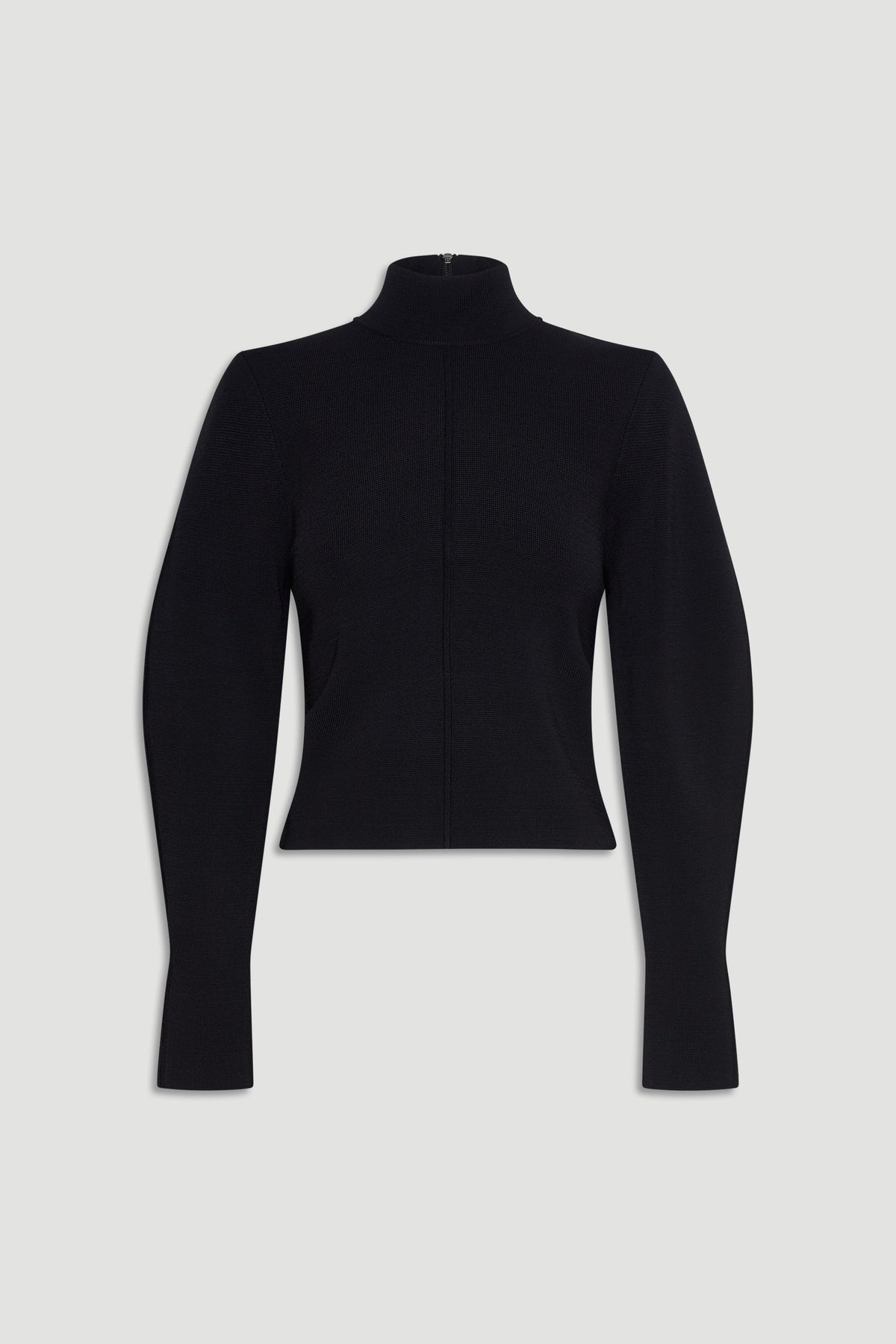 Black fitted high-neck jumper with long sleeves and a sleek, minimalist design for everyday layering.