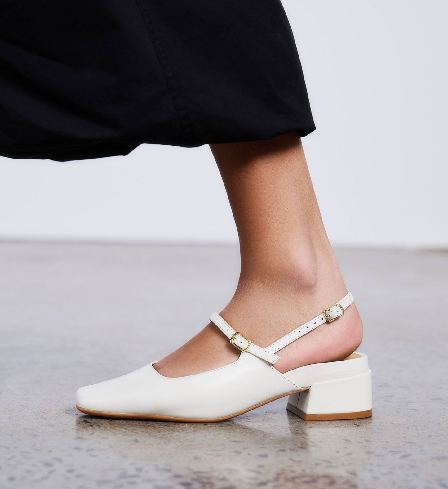 Myza Ecru Boxed Leather Low Heels