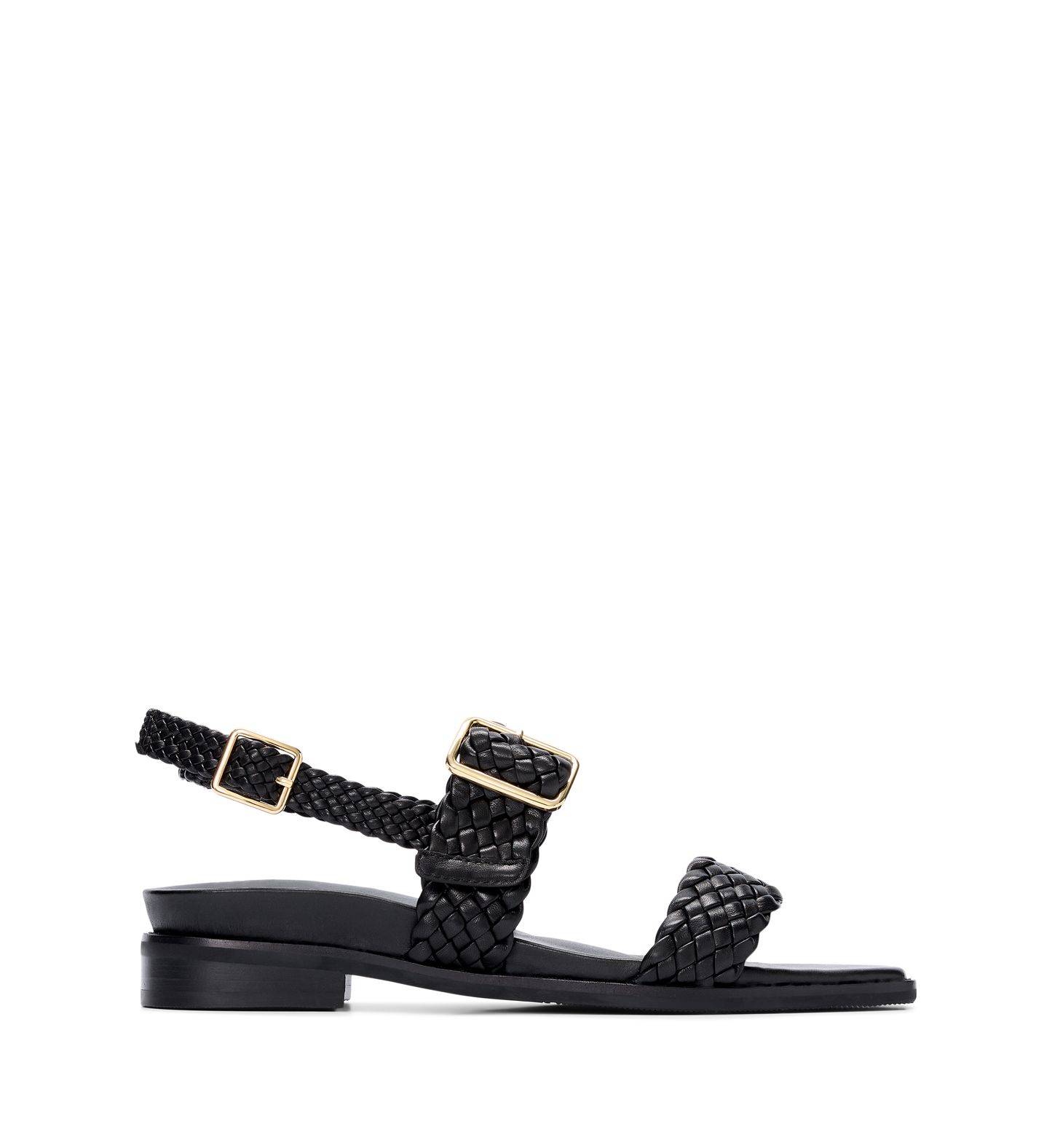 Bristlefront Black Leather Flat Sandals