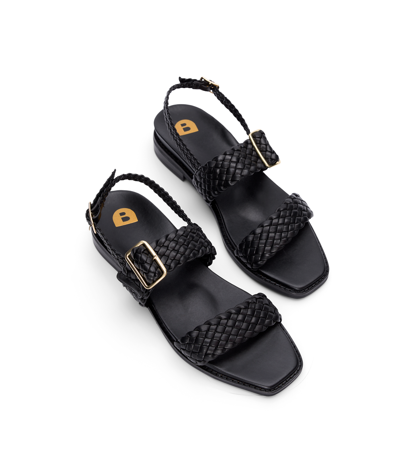 Bristlefront Black Leather Flat Sandals