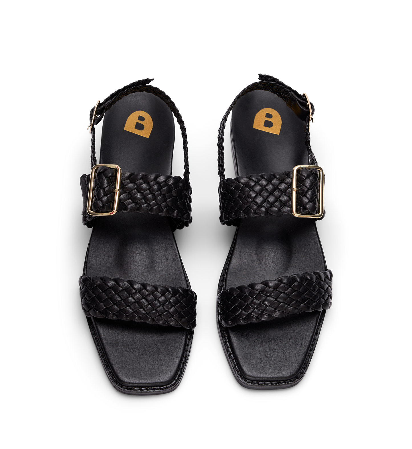 Bristlefront Black Leather Flat Sandals