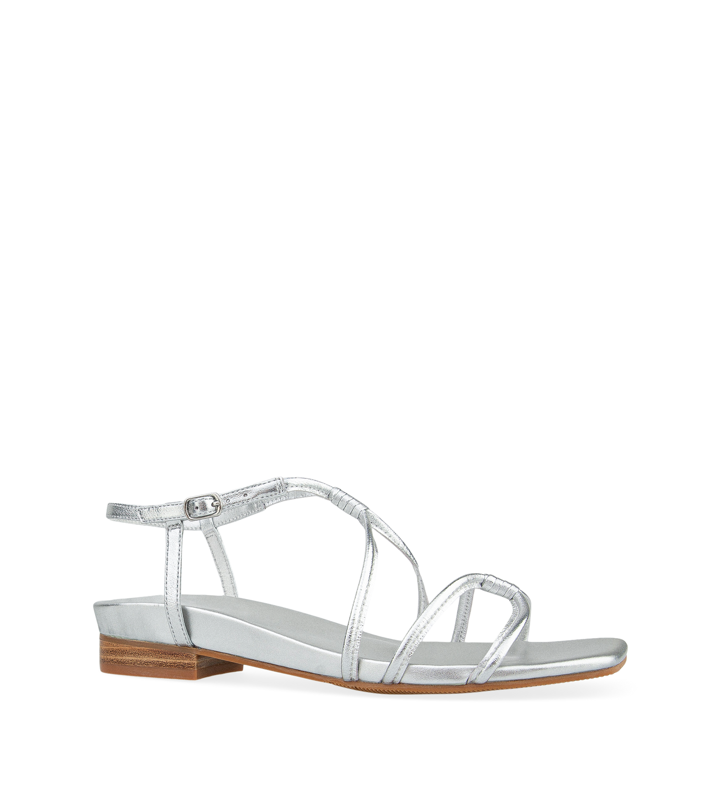 Munia Silver Leather Flat Sandals