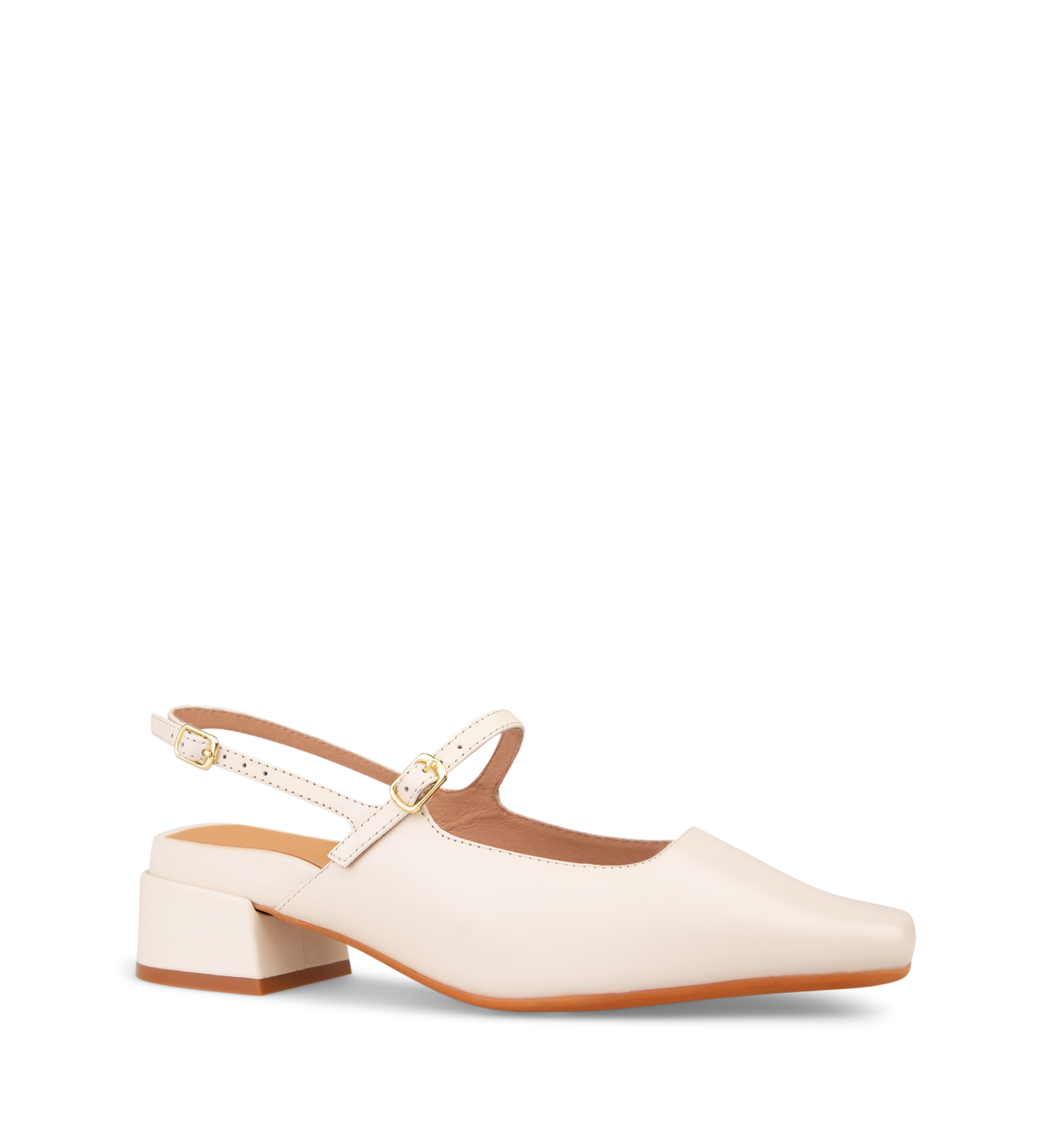 Myza Ecru Boxed Leather Low Heels