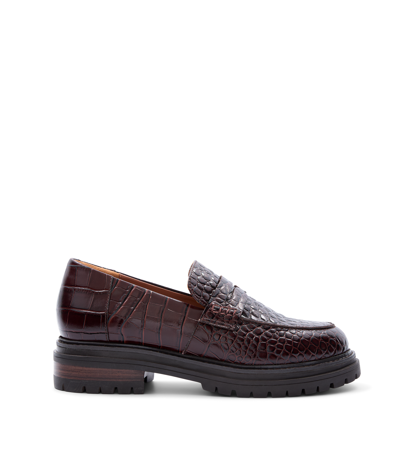 Wedgebill Mahogany Brown Croc Emboss Leather Loafers