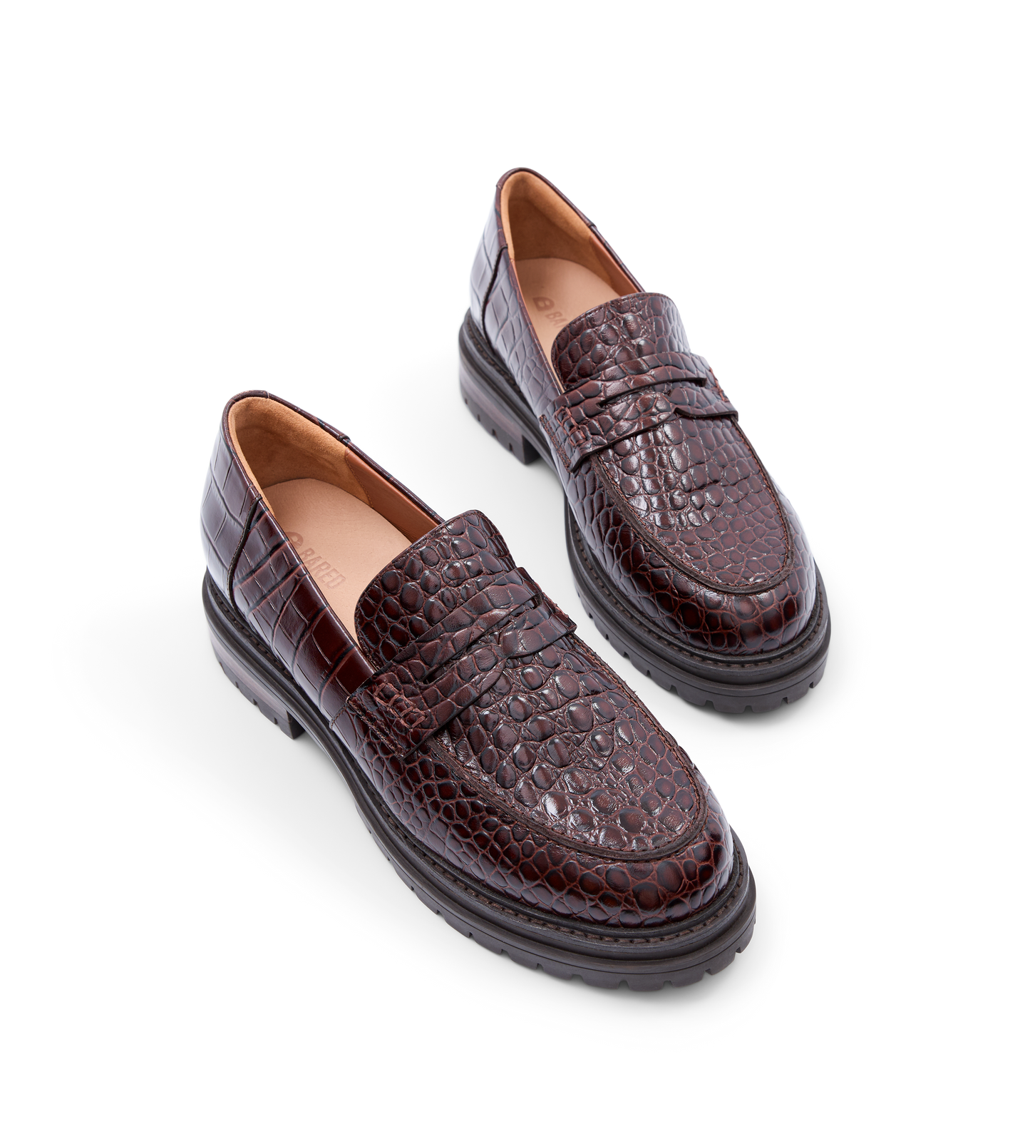 Wedgebill Mahogany Brown Croc Emboss Leather Loafers