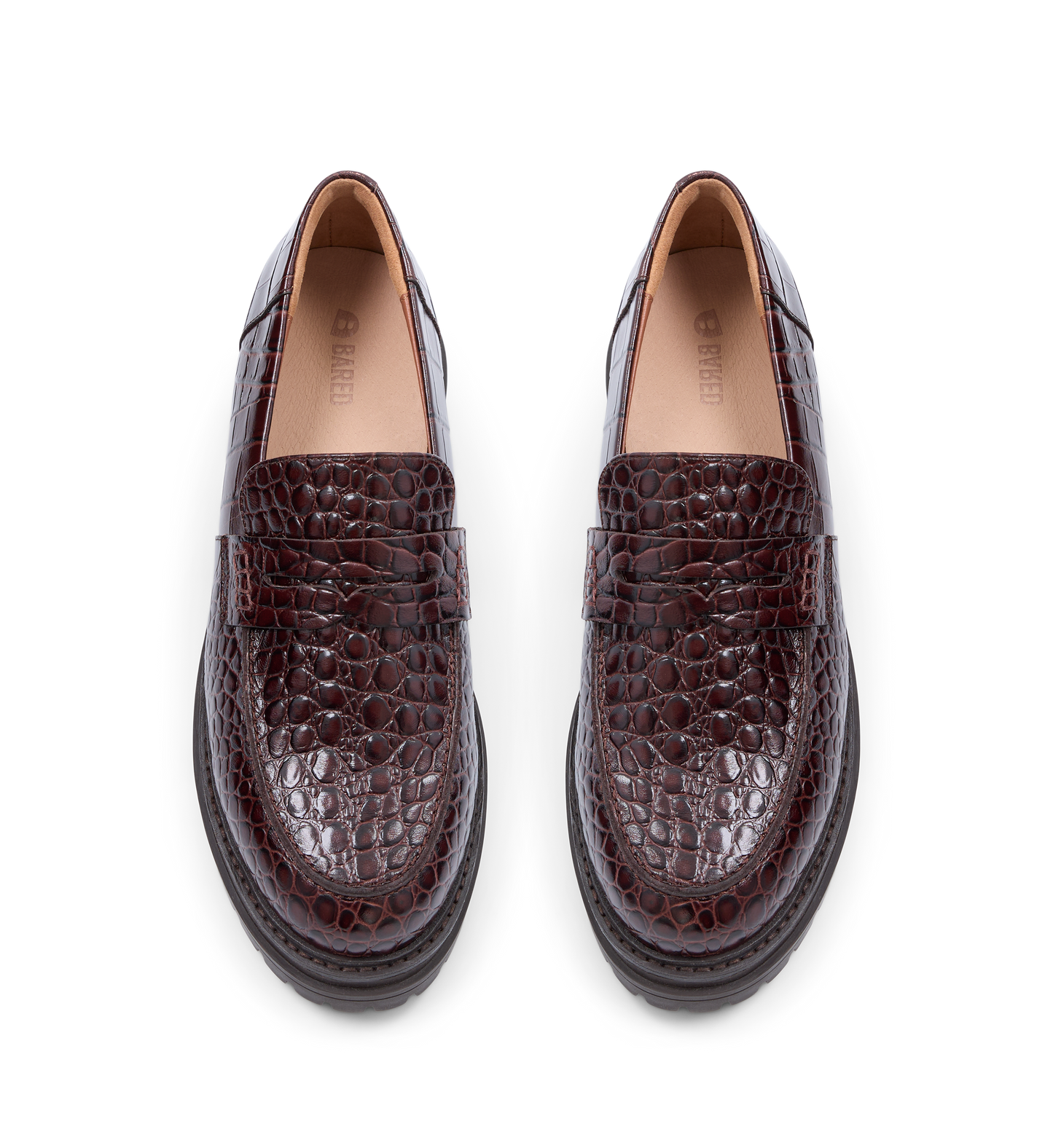 Wedgebill Mahogany Brown Croc Emboss Leather Loafers