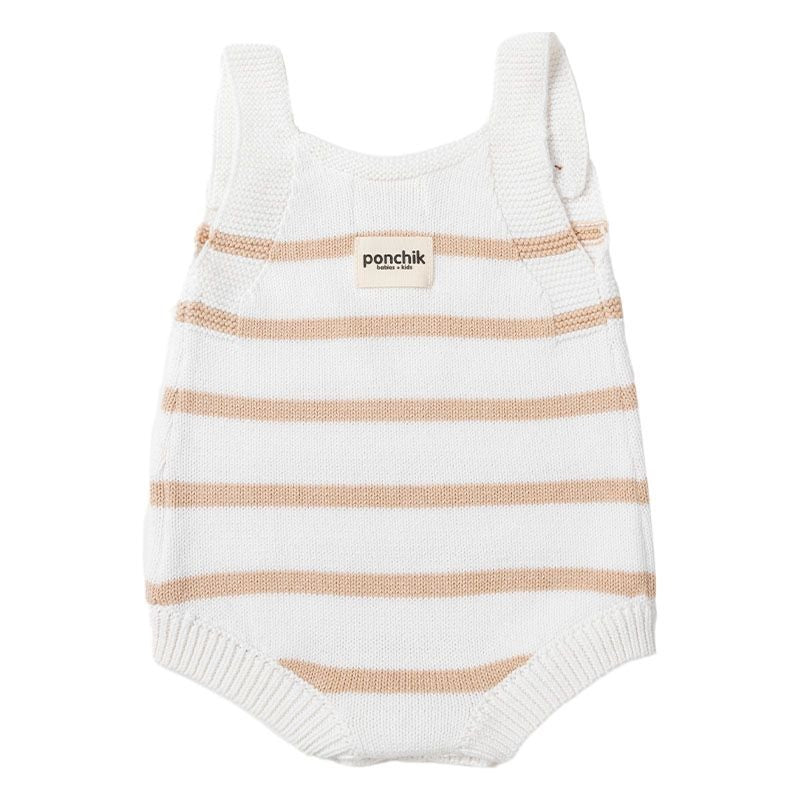 Knit Stripe Romper with Bamboo Buttons