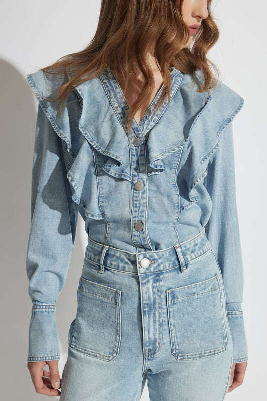 Cecilia Ruffle Denim Blouse