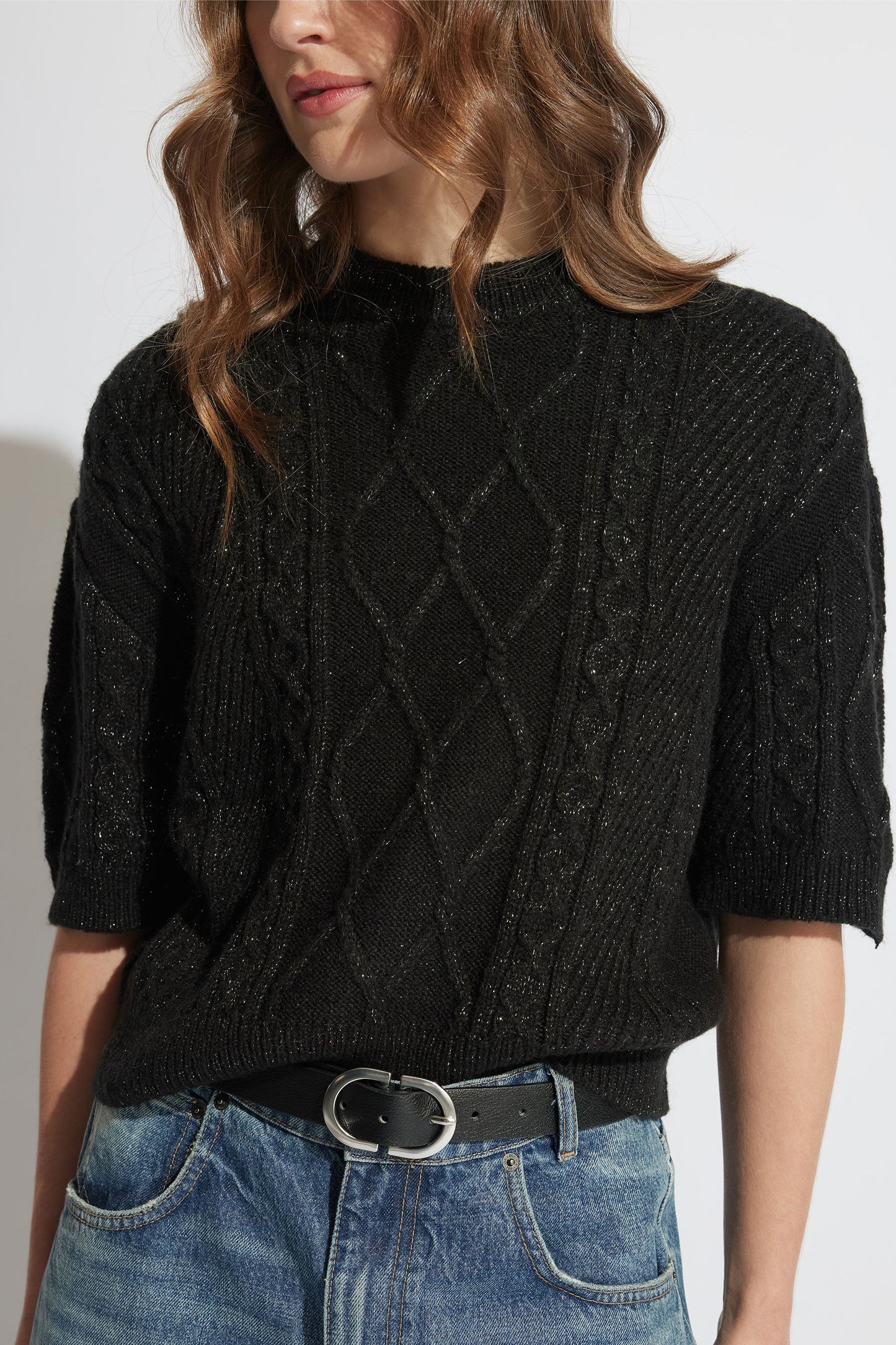 Sasha Lurex Cable Knit Jumper