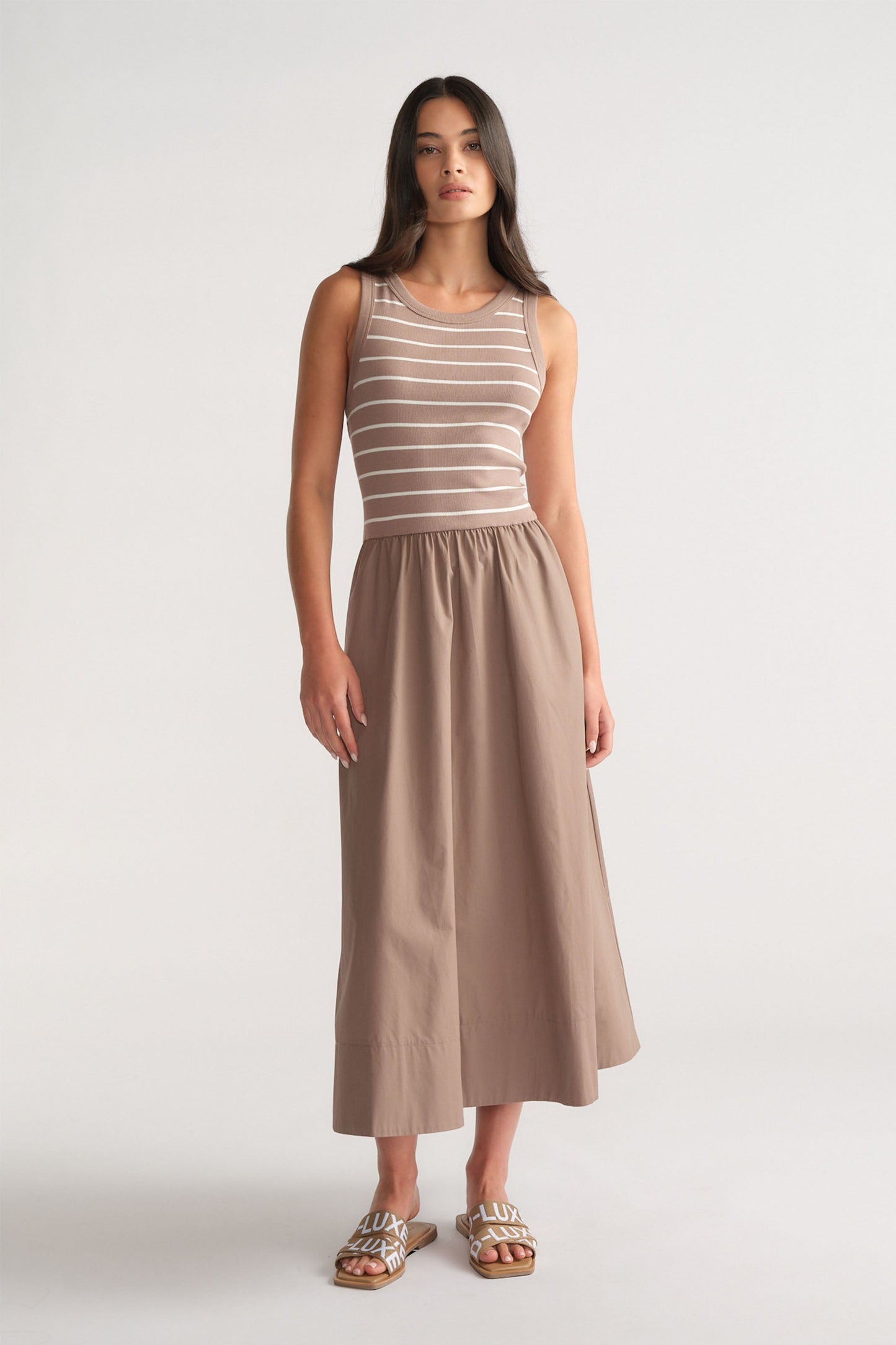 D-Luxe Rib Spliced Midi Dress