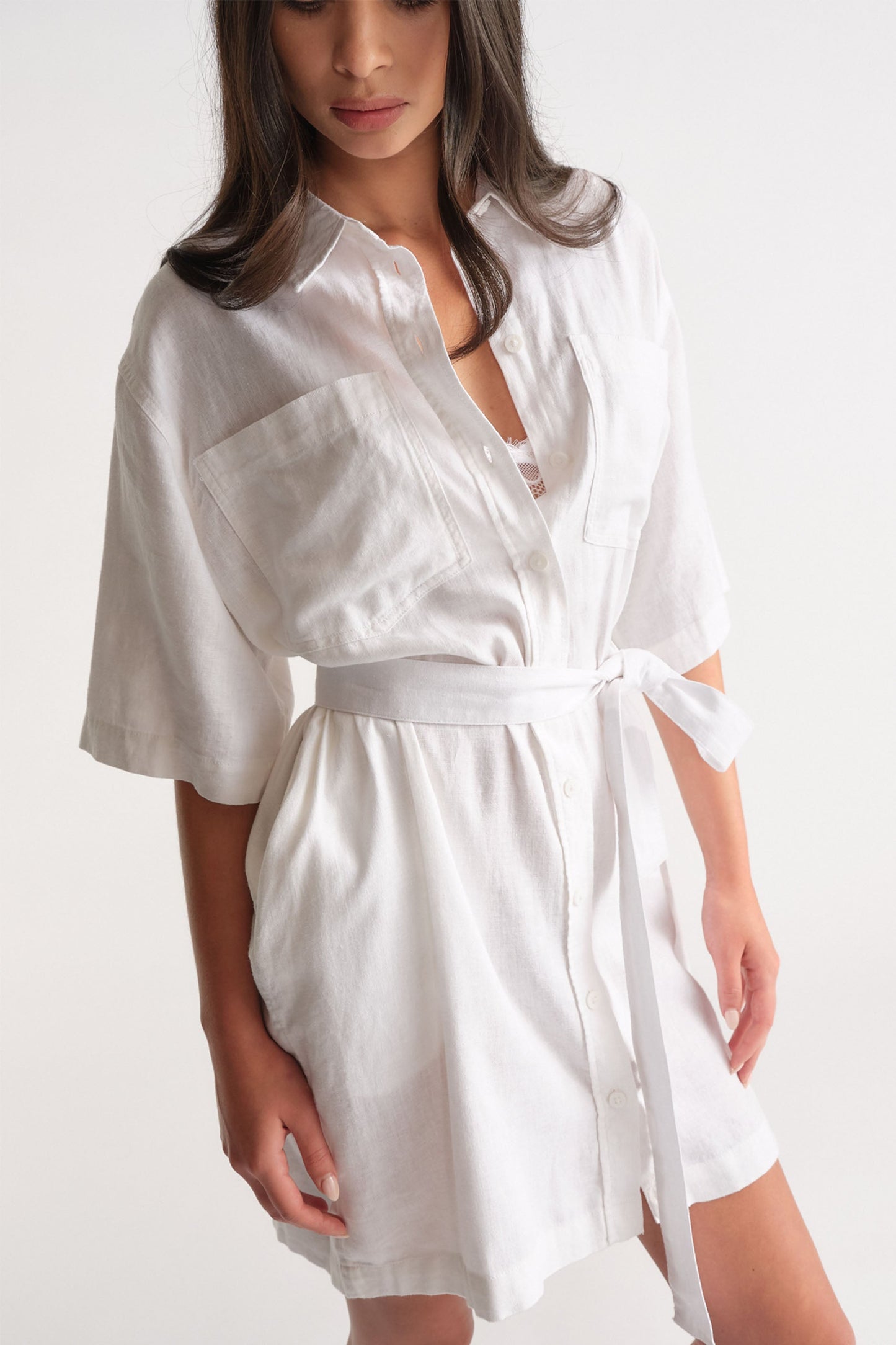 D-Luxe Linen Blend Short Dress