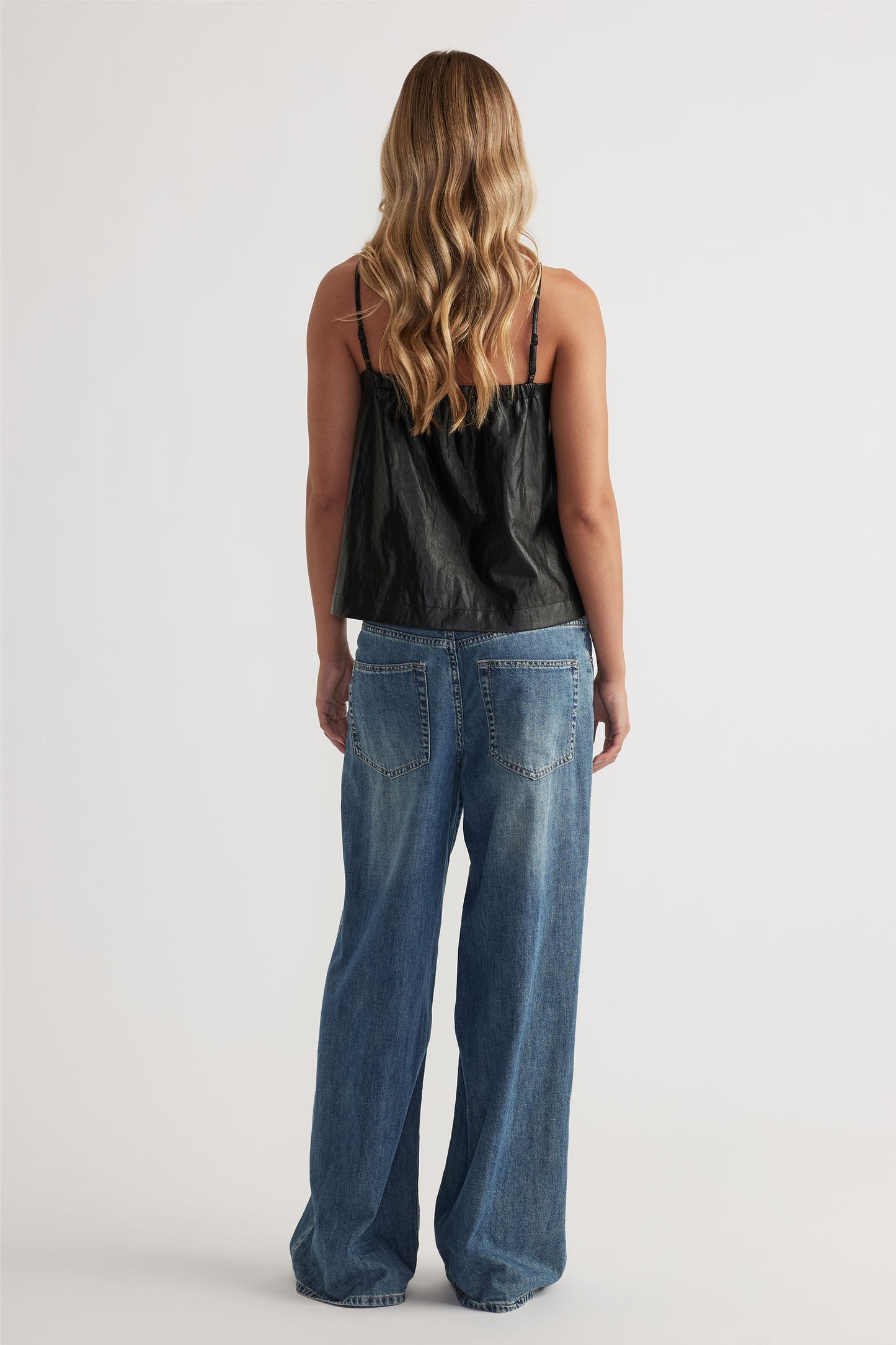 Deep V Faux Leather Cami