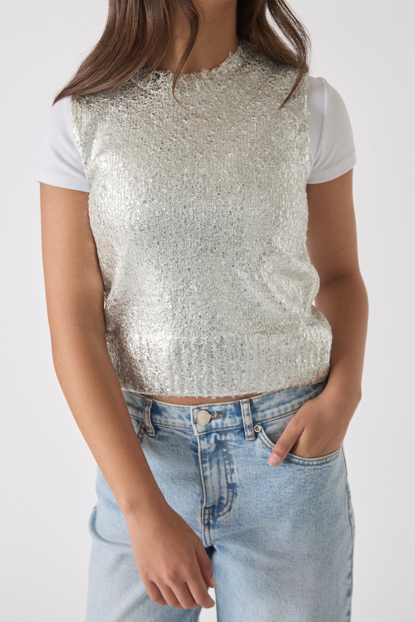 Girls Metallic Knit Vest