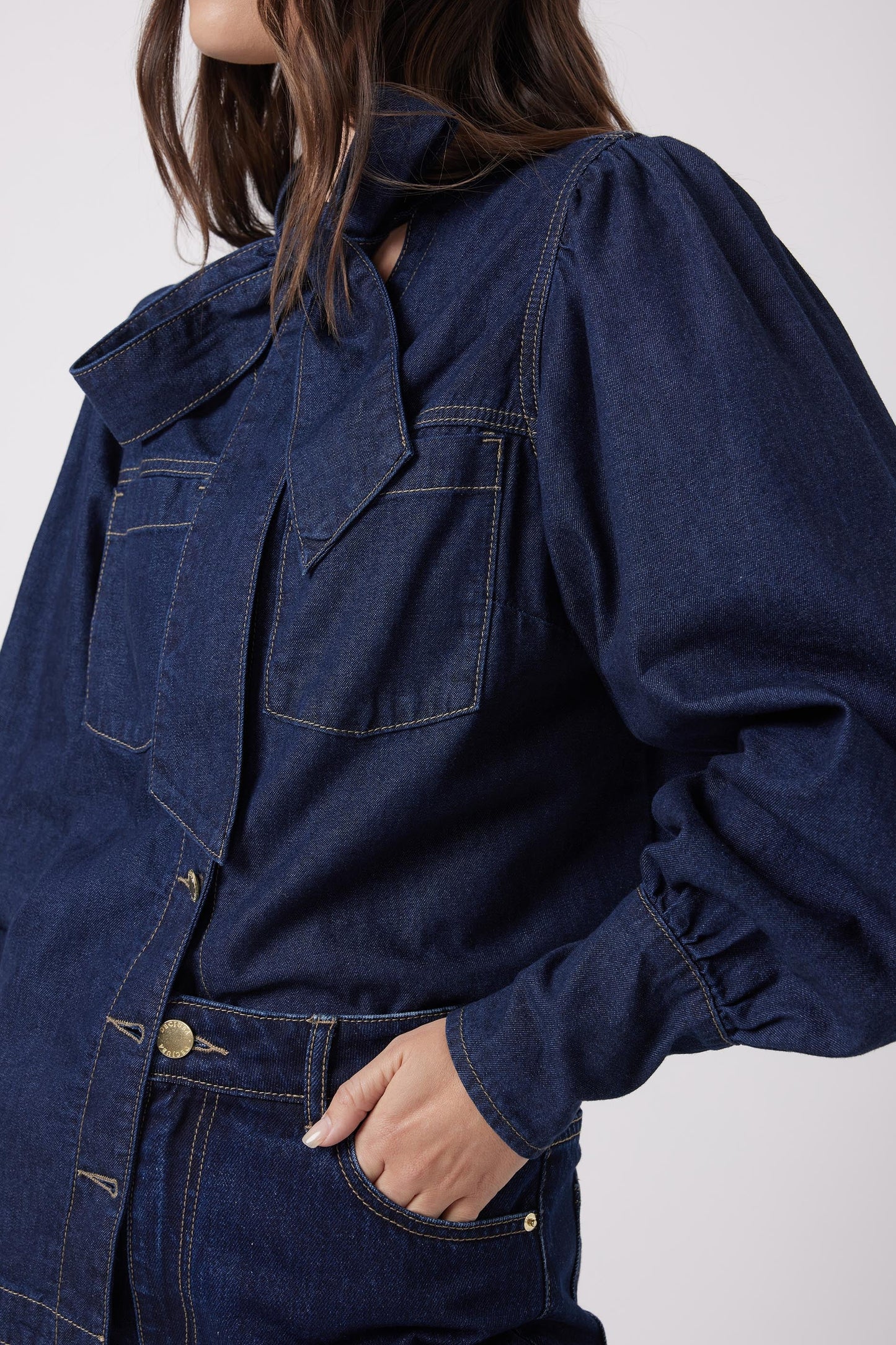 Harmony Bow Tie Denim Top
