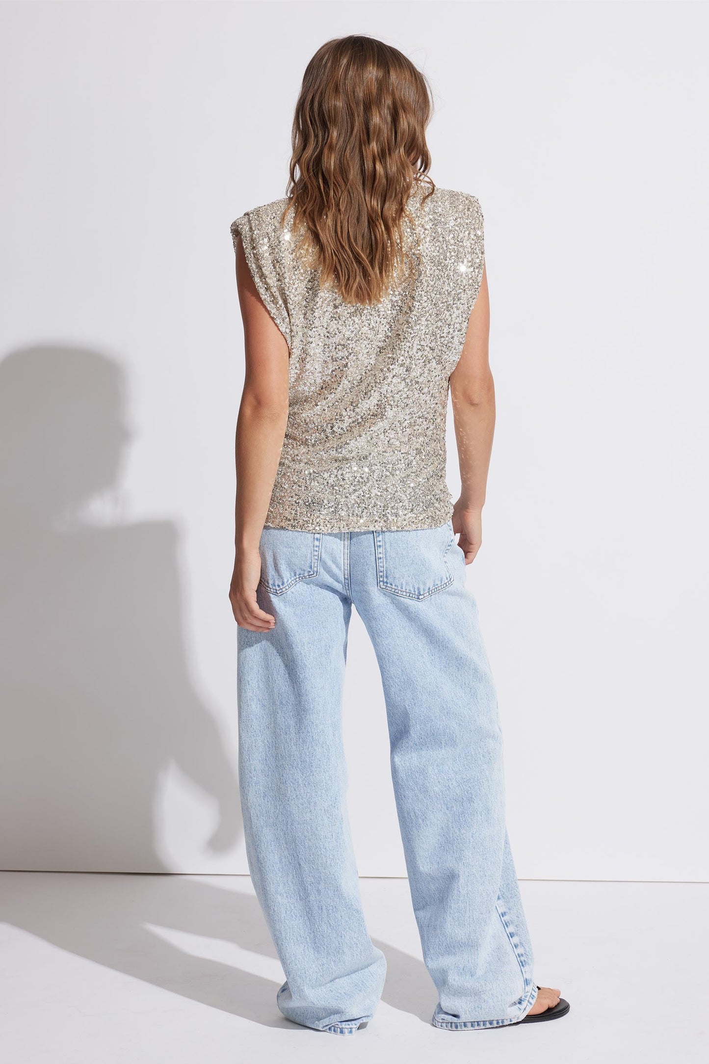 Anna Sequin Shoulder Pad Tank
