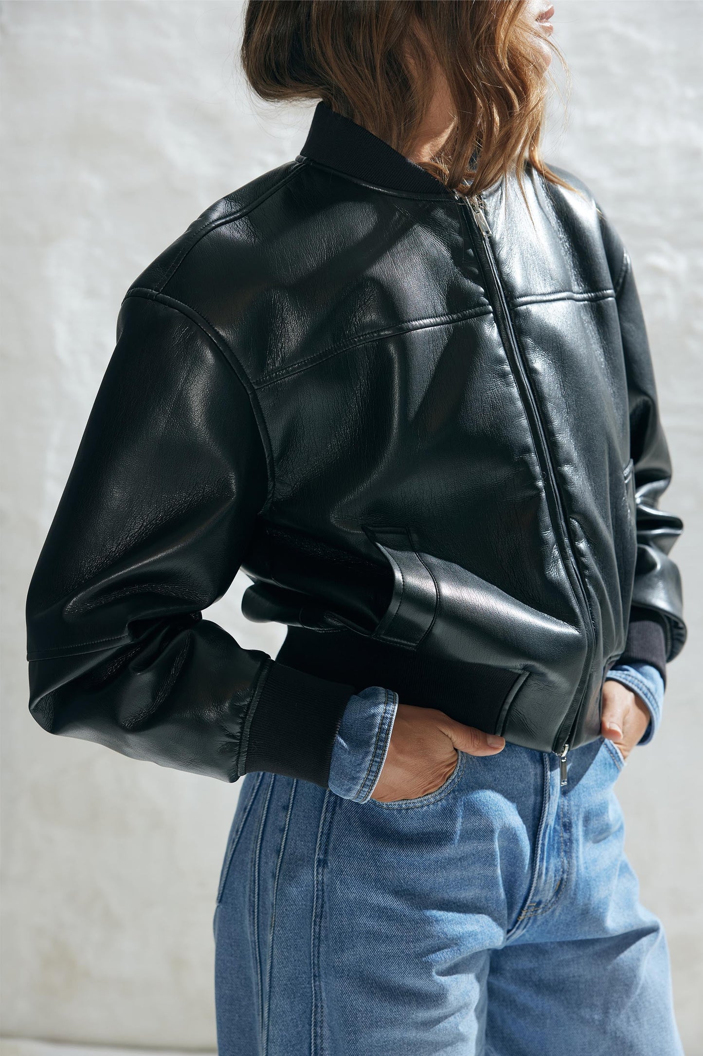 Billie Cropped PU Bomber