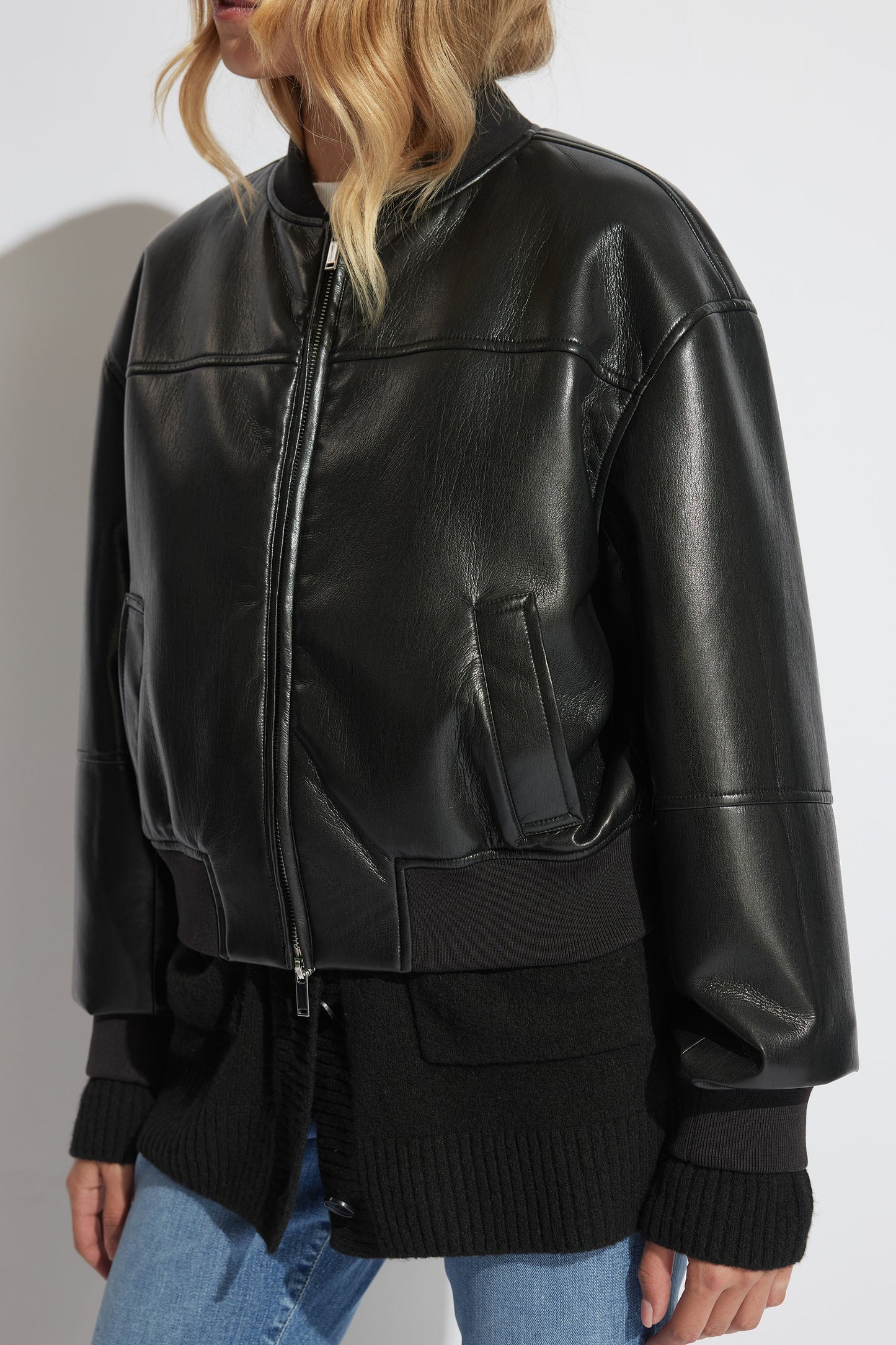 Billie Cropped PU Bomber