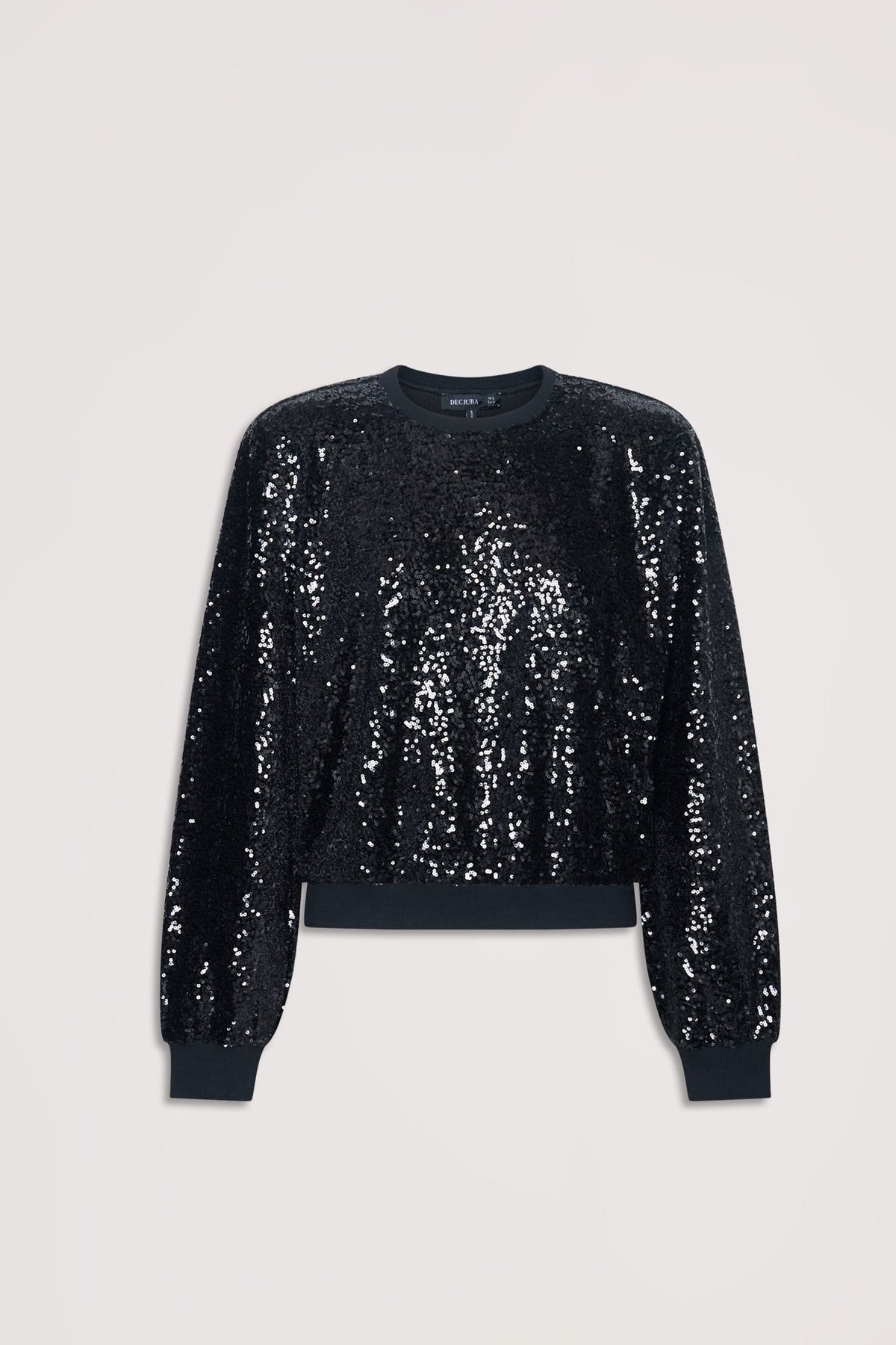 Black long-sleeve sweat with shimmering sequins and ribbed cuffs and hem for a stylish, casual look