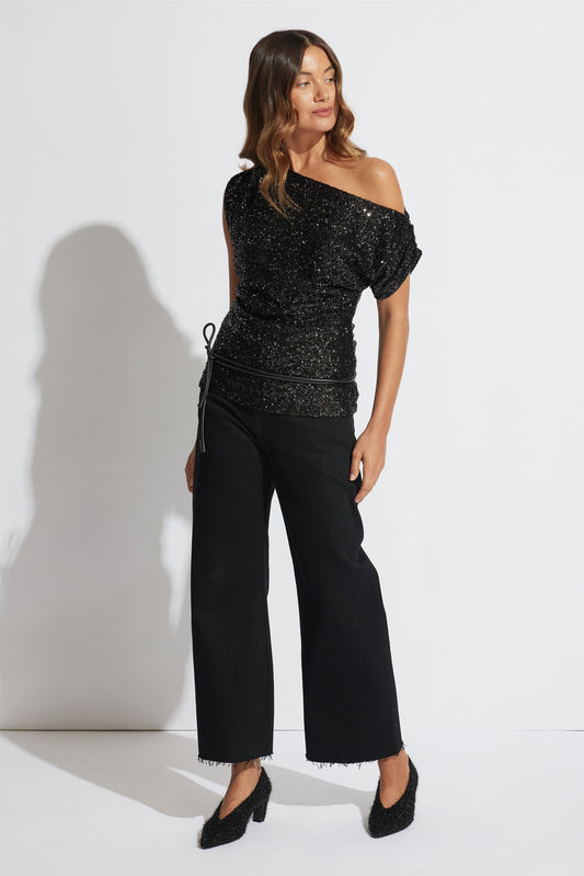 Mae Tipped Shoulder Sequin Top