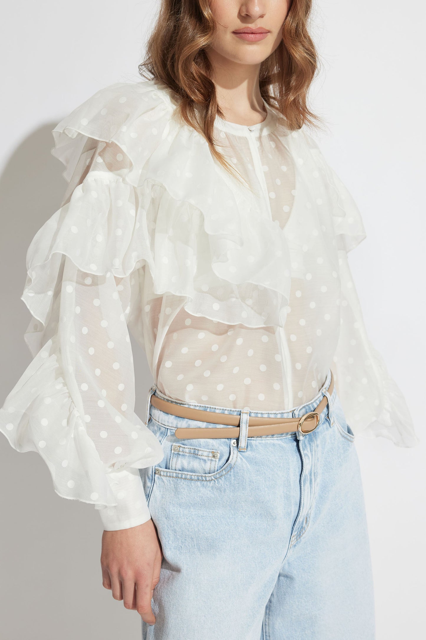 Evanna Spot Ruffle Top