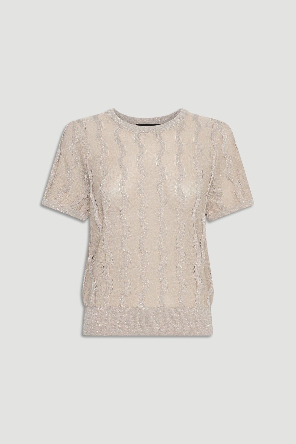 Lauren Lurex Knit Tee in portrait gallery shot 4, featuring short sleeves and patterned lurex knitwear design.