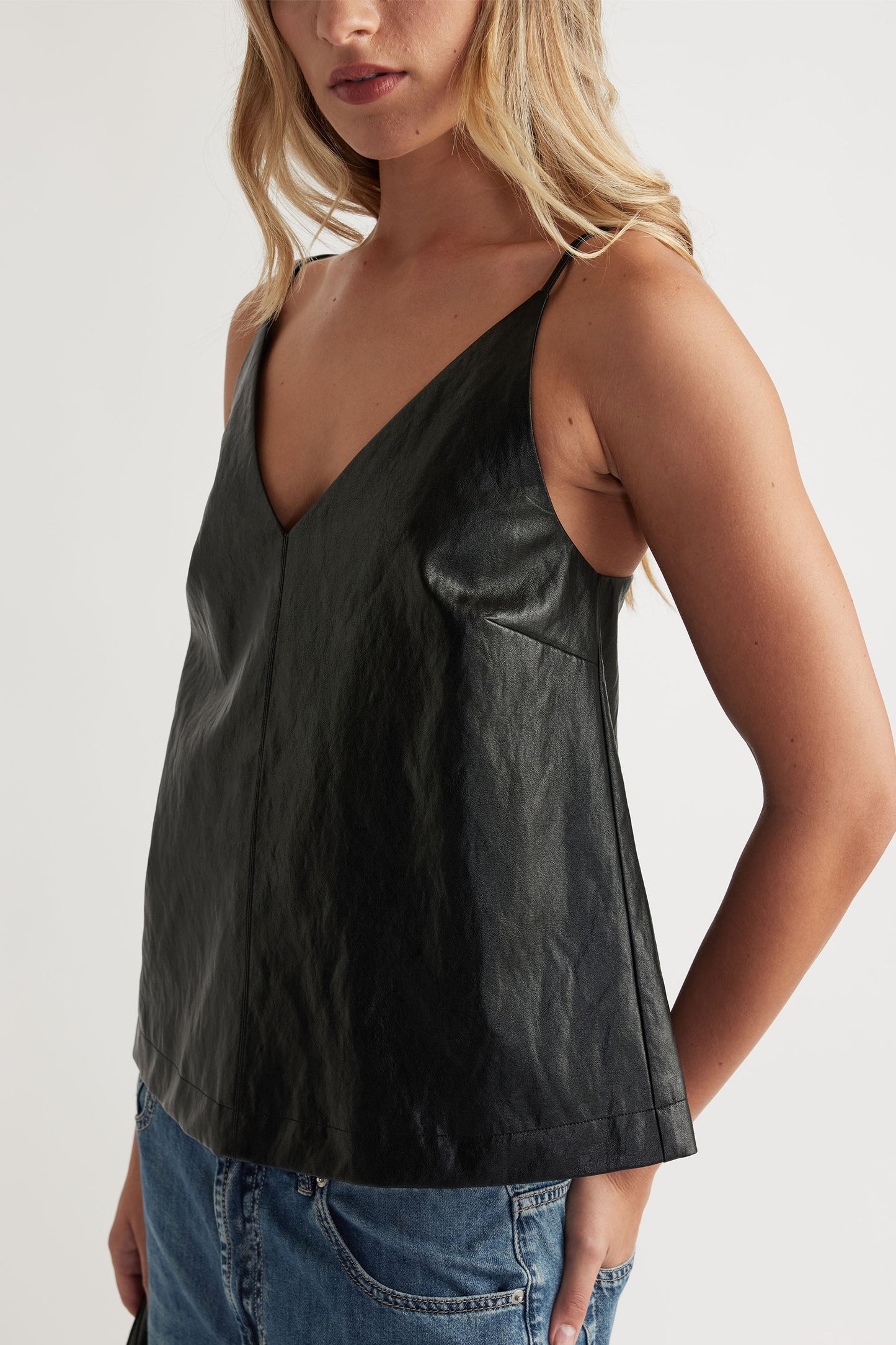 Deep V Faux Leather Cami