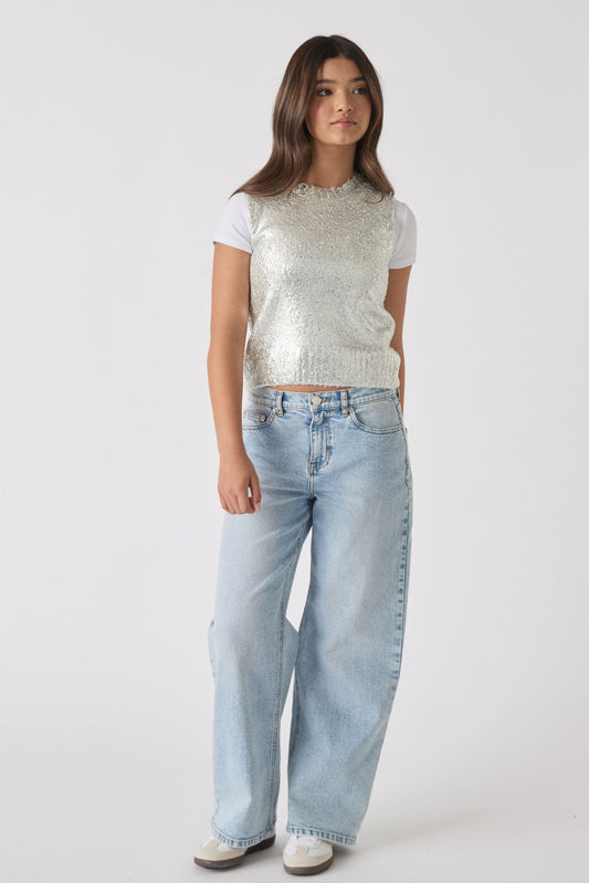 Girls Metallic Knit Vest