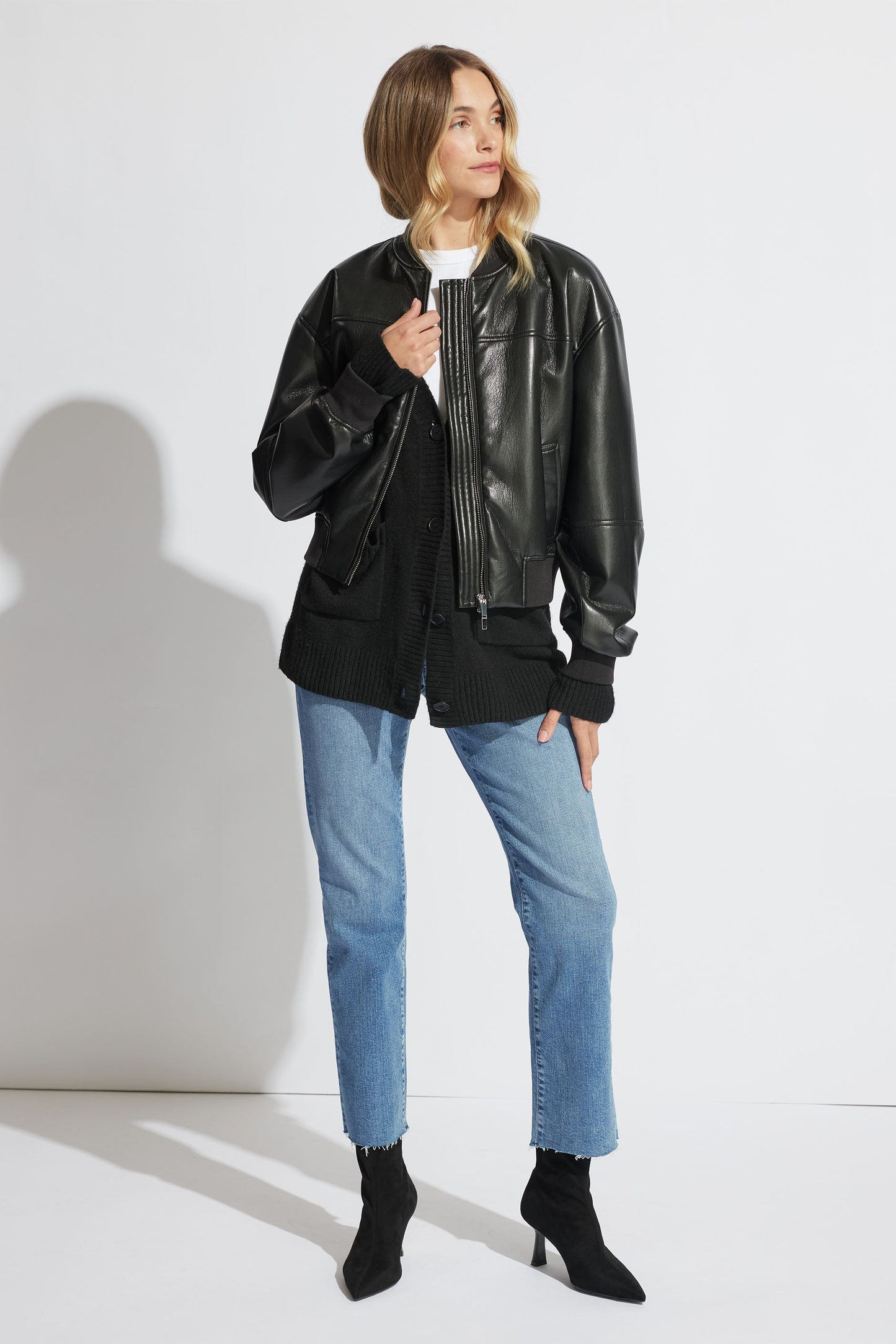 Billie Cropped PU Bomber