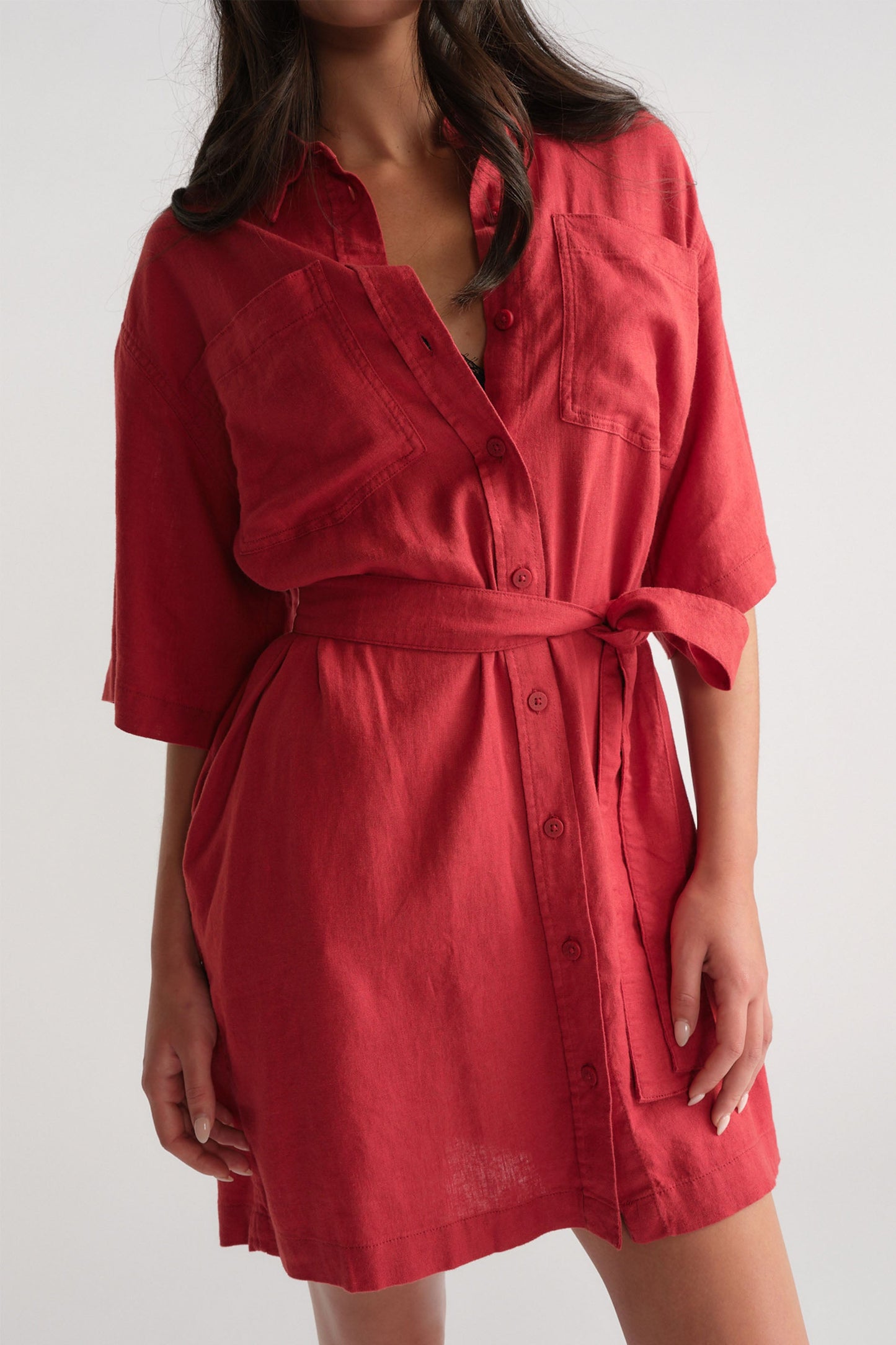 D-Luxe Linen Blend Short Dress
