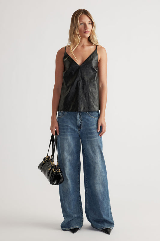 Deep V Faux Leather Cami
